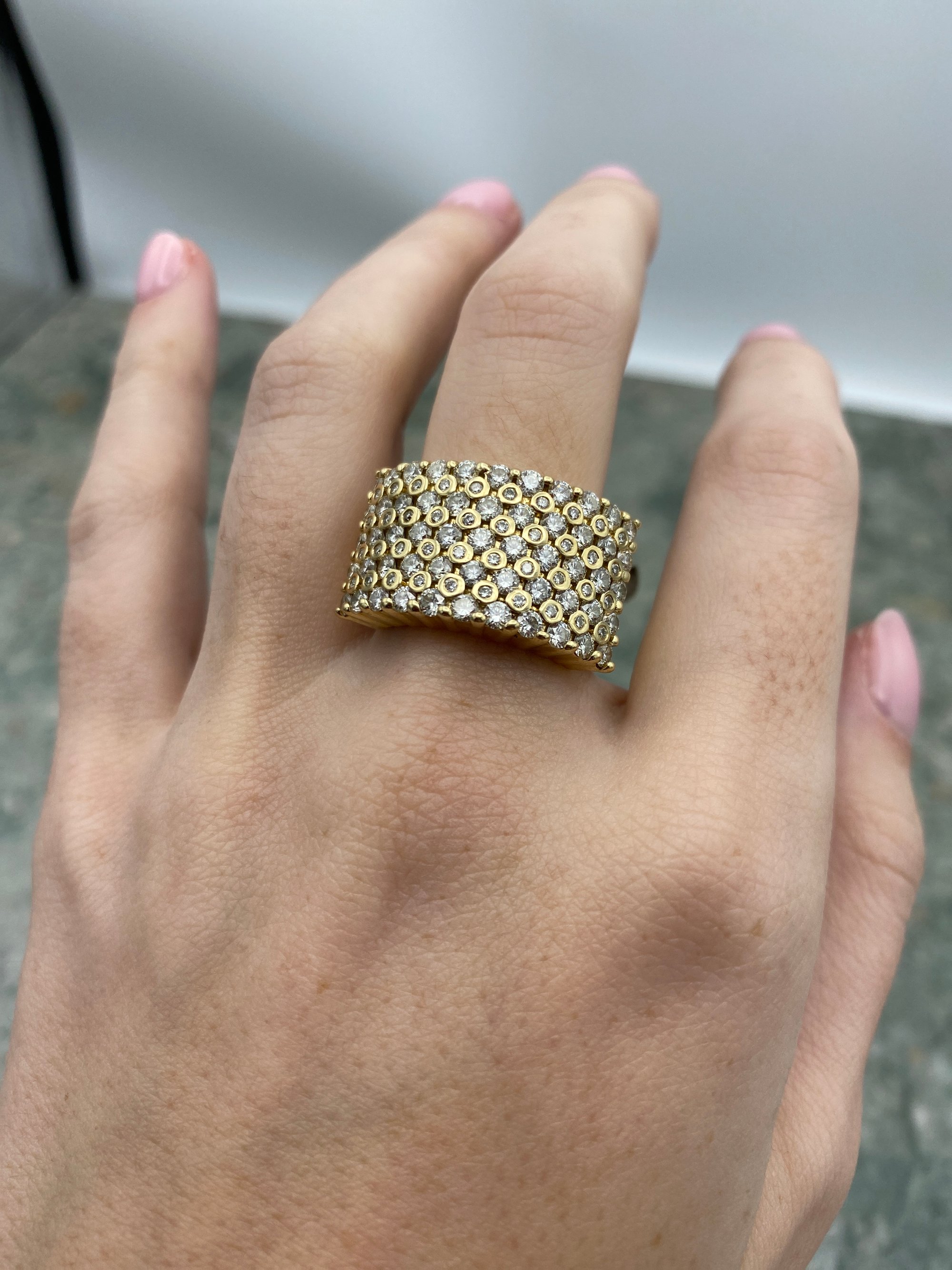 Stunner 14k Gold Wide Pave Diamond Ring Cuff Band 10