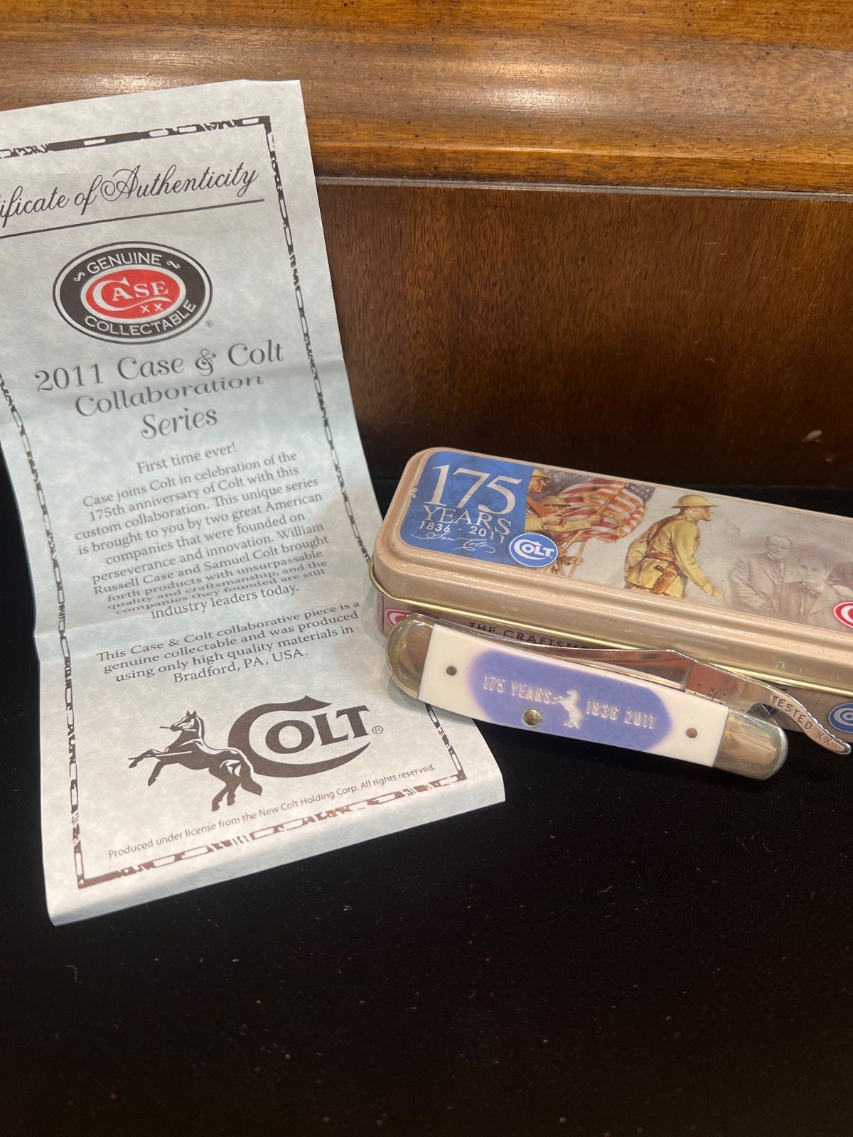 2011 CASE XX & COLT COLLABORATION 175 YEARS- SOWBELLY POCKET KNIFE- WITH TIN