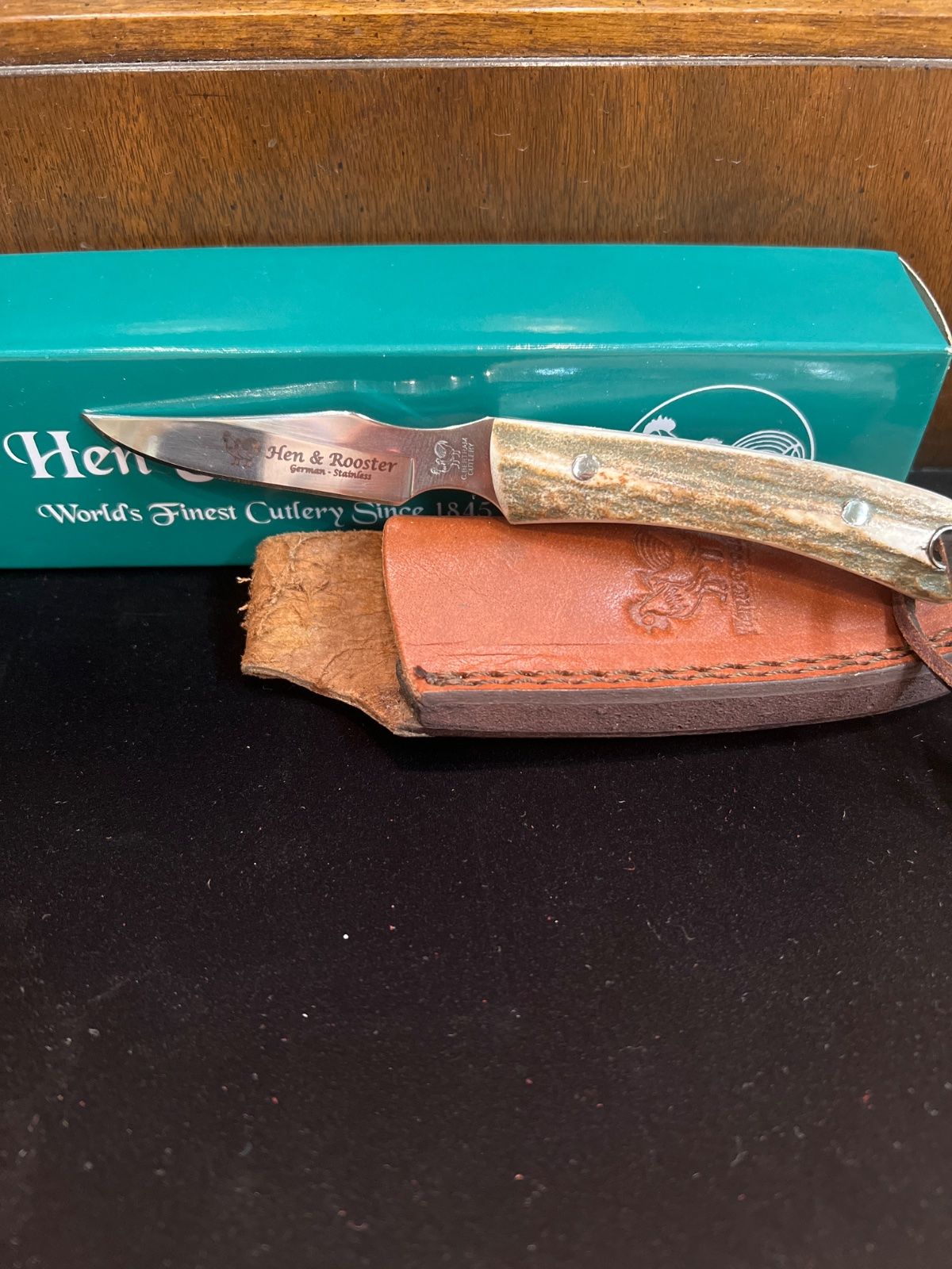 Hen & Rooster HR-5025 Fixed Blade Knife Stag Handle, 440 Stainless