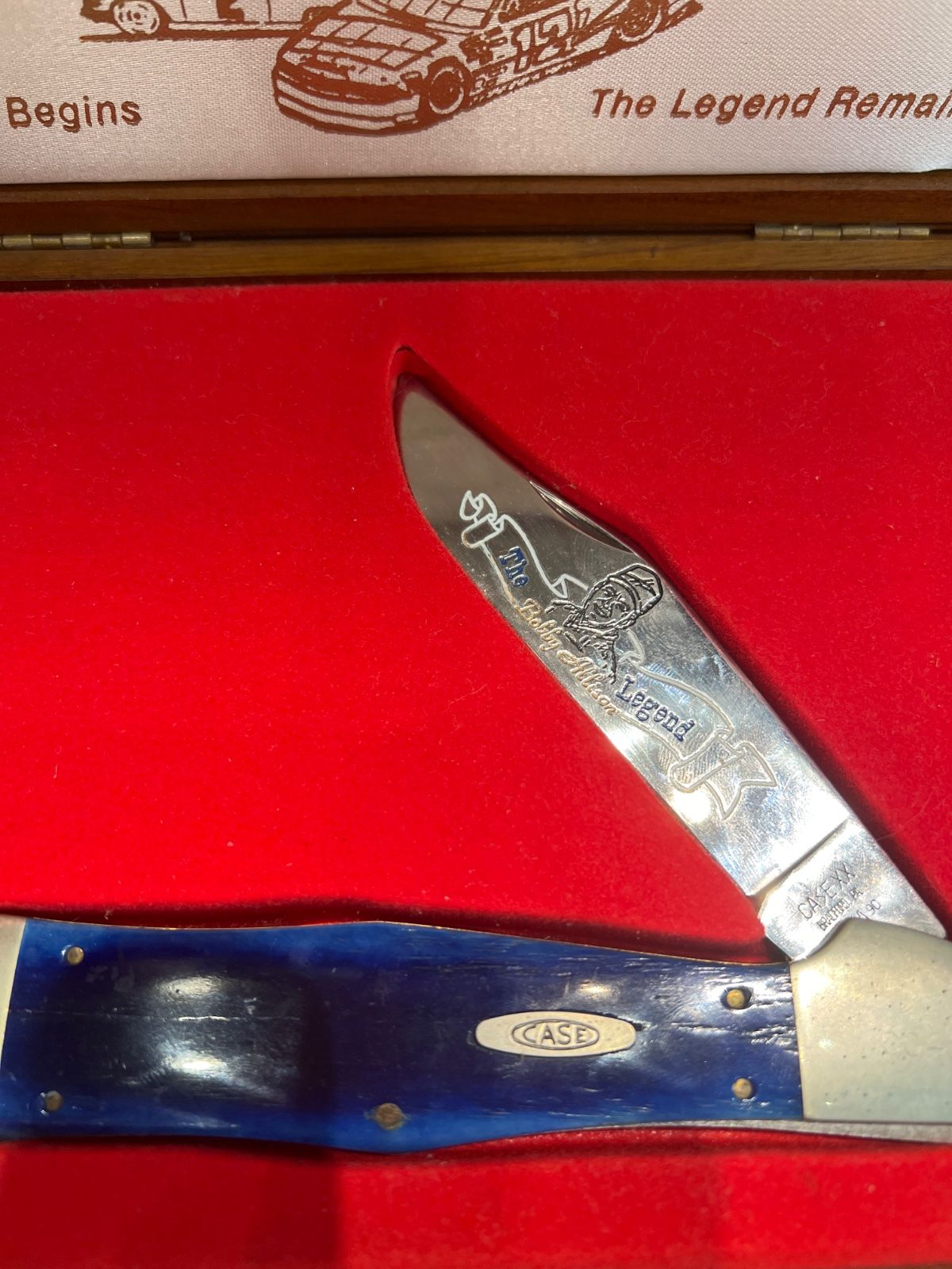 Case XX BKC1050 The Legend Bobby Allison Tribute Knife  #502 Blue Handle Collectors Box 2