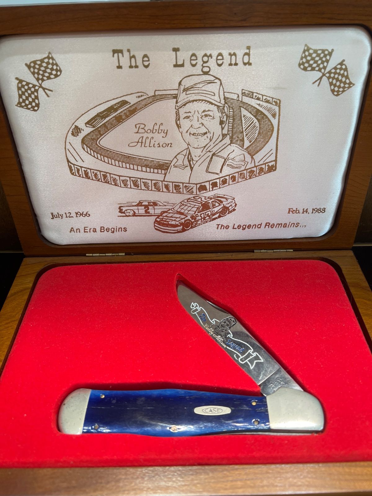 Case XX BKC1050 The Legend Bobby Allison Tribute Knife #502 Blue Handle Collectors Box
