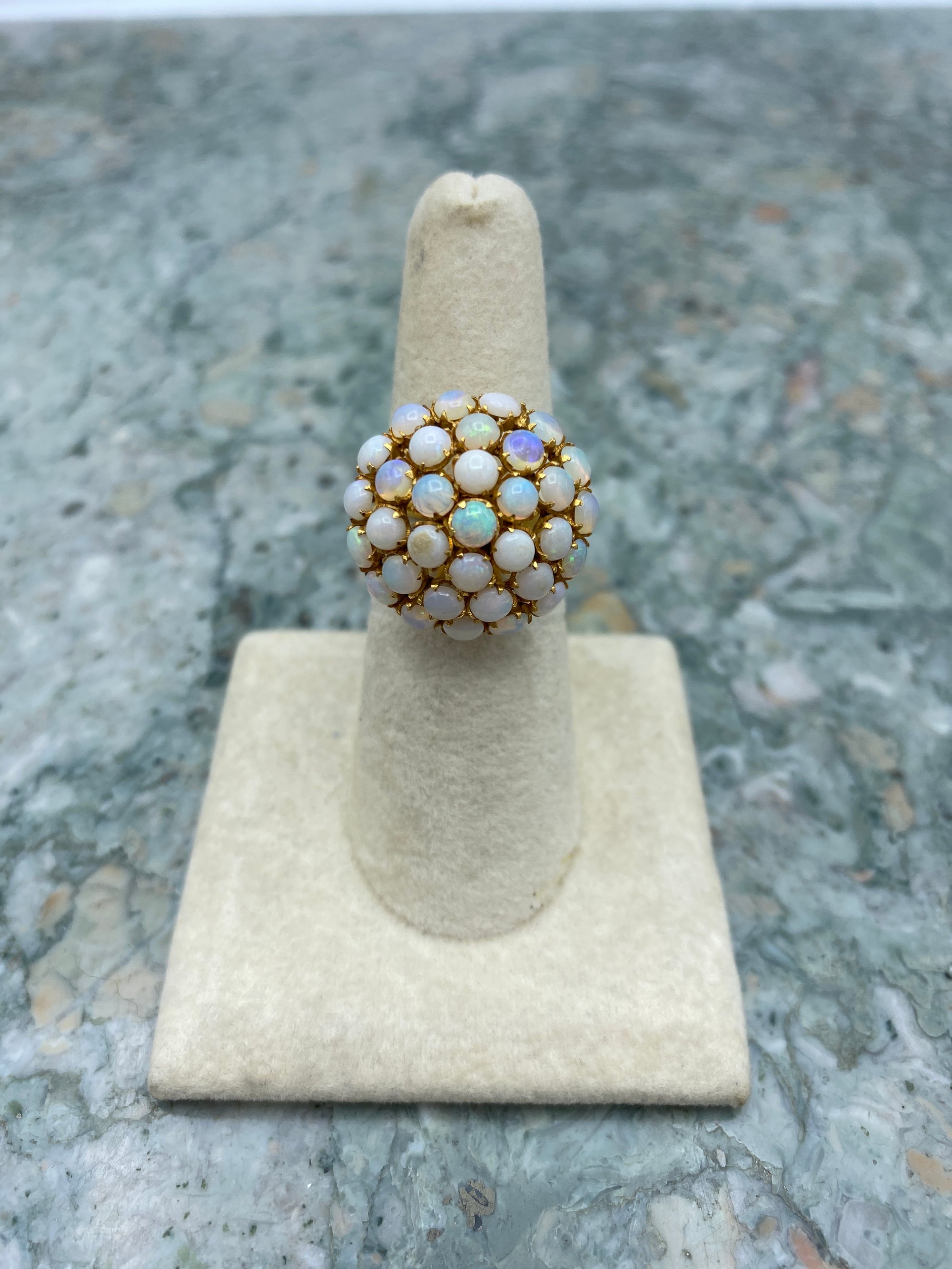 Antique 91.6k/90% Gold Purity Genuine Australian Opal Pave Bombe Ring #2777 16