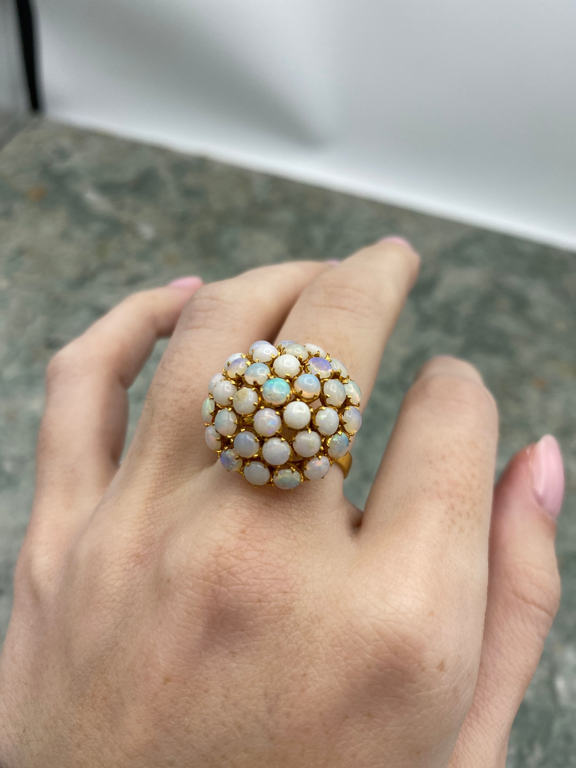 Antique 91.6k/90% Gold Purity Genuine Australian Opal Pave Bombe Ring #2777 18