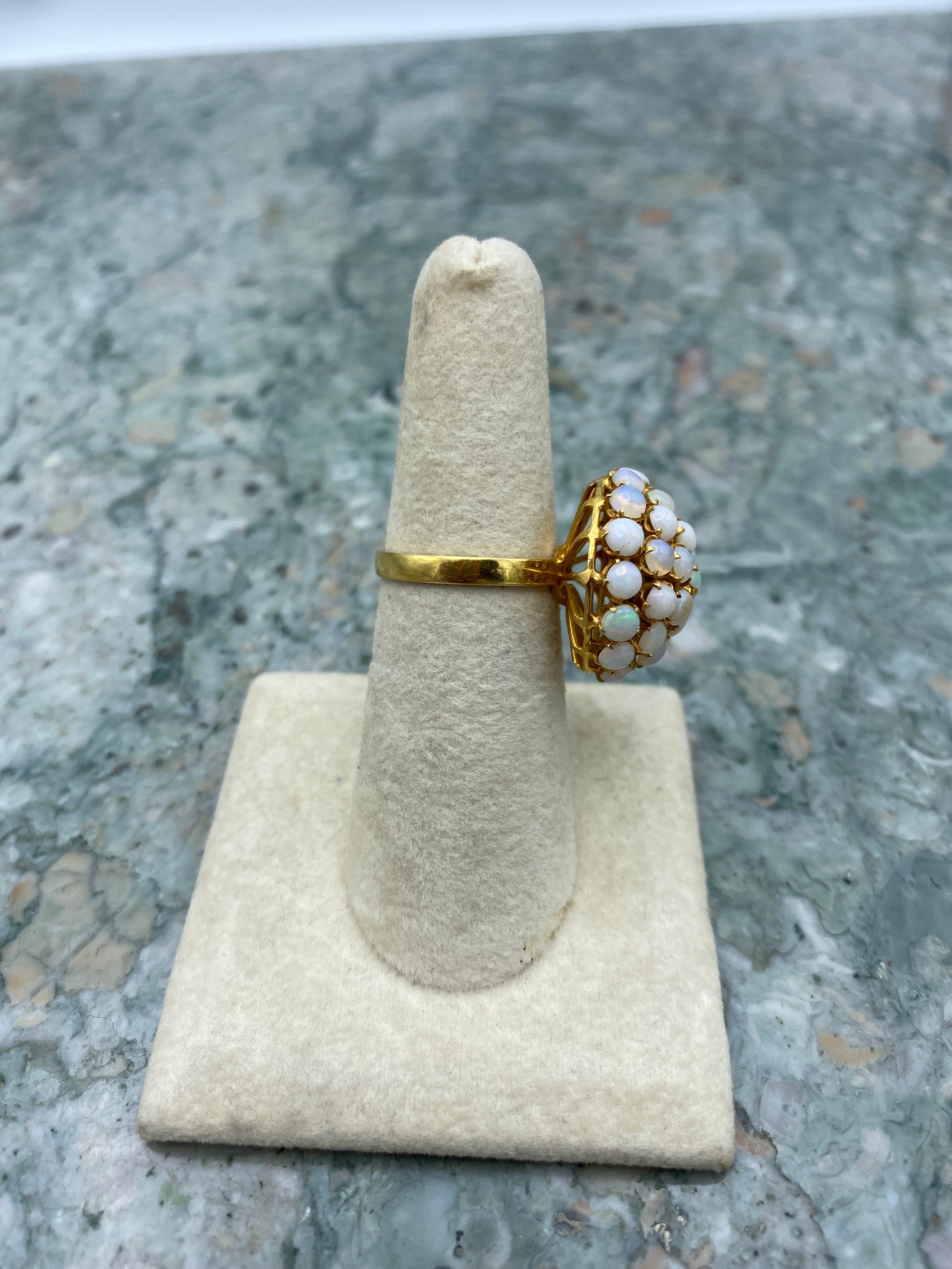 Antique 91.6k/90% Gold Purity Genuine Australian Opal Pave Bombe Ring #2777 17