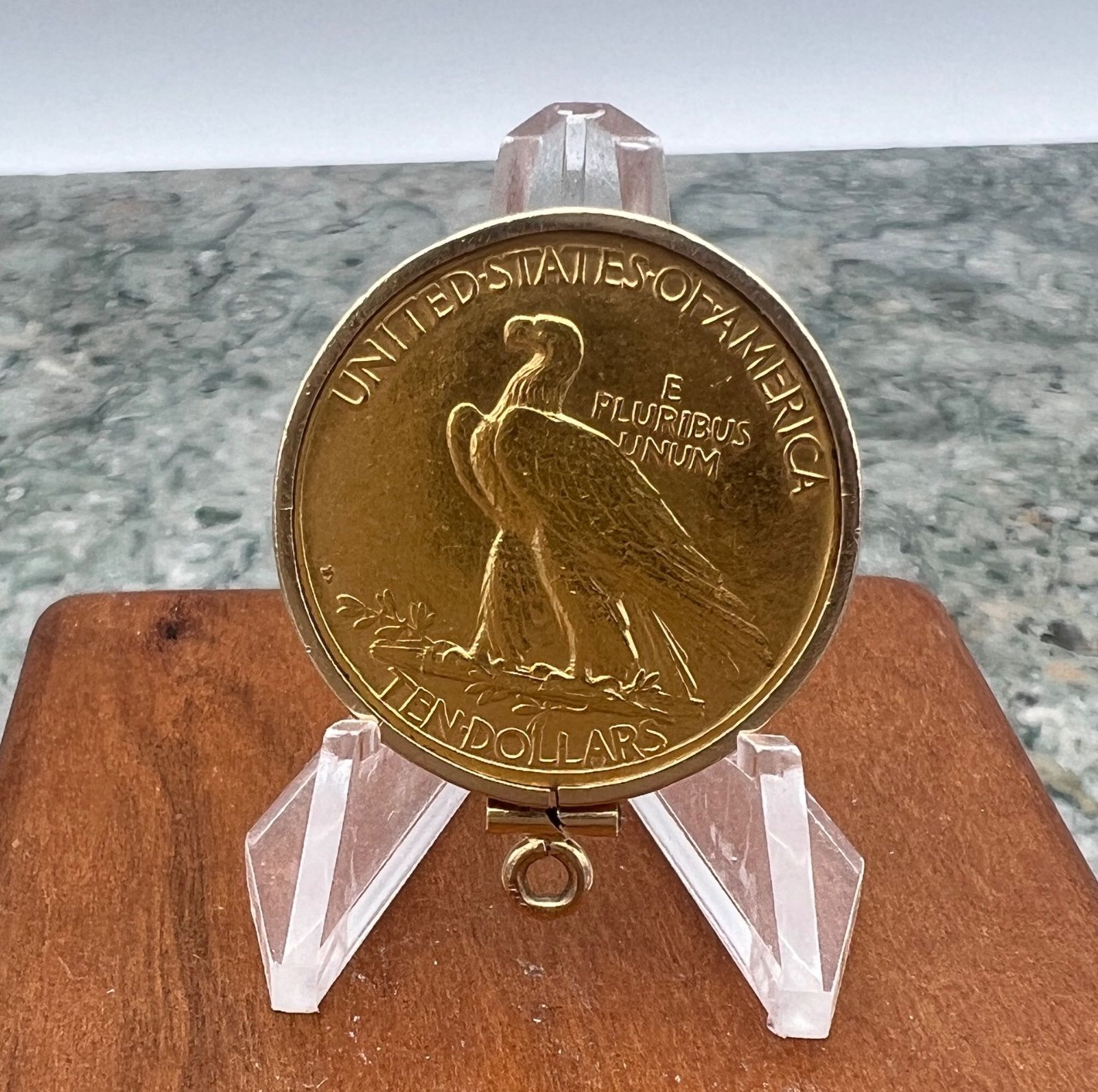 1908 $10 Indian Head Gold Eagle Coin in 14K Pendant Bezel 2