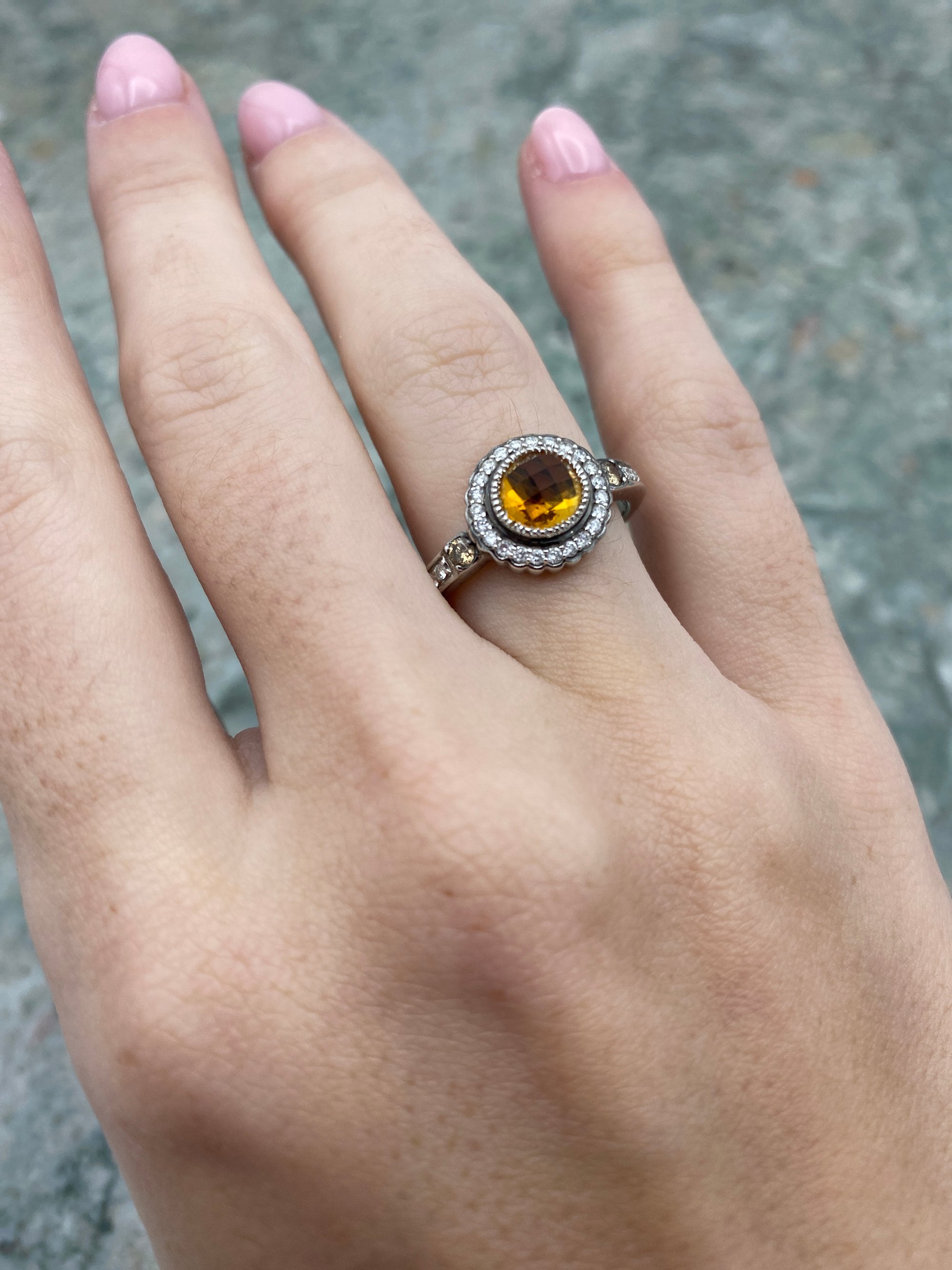 Lady's White Gold 18k 3.24 Round Citrine .4tw Diamonds 3