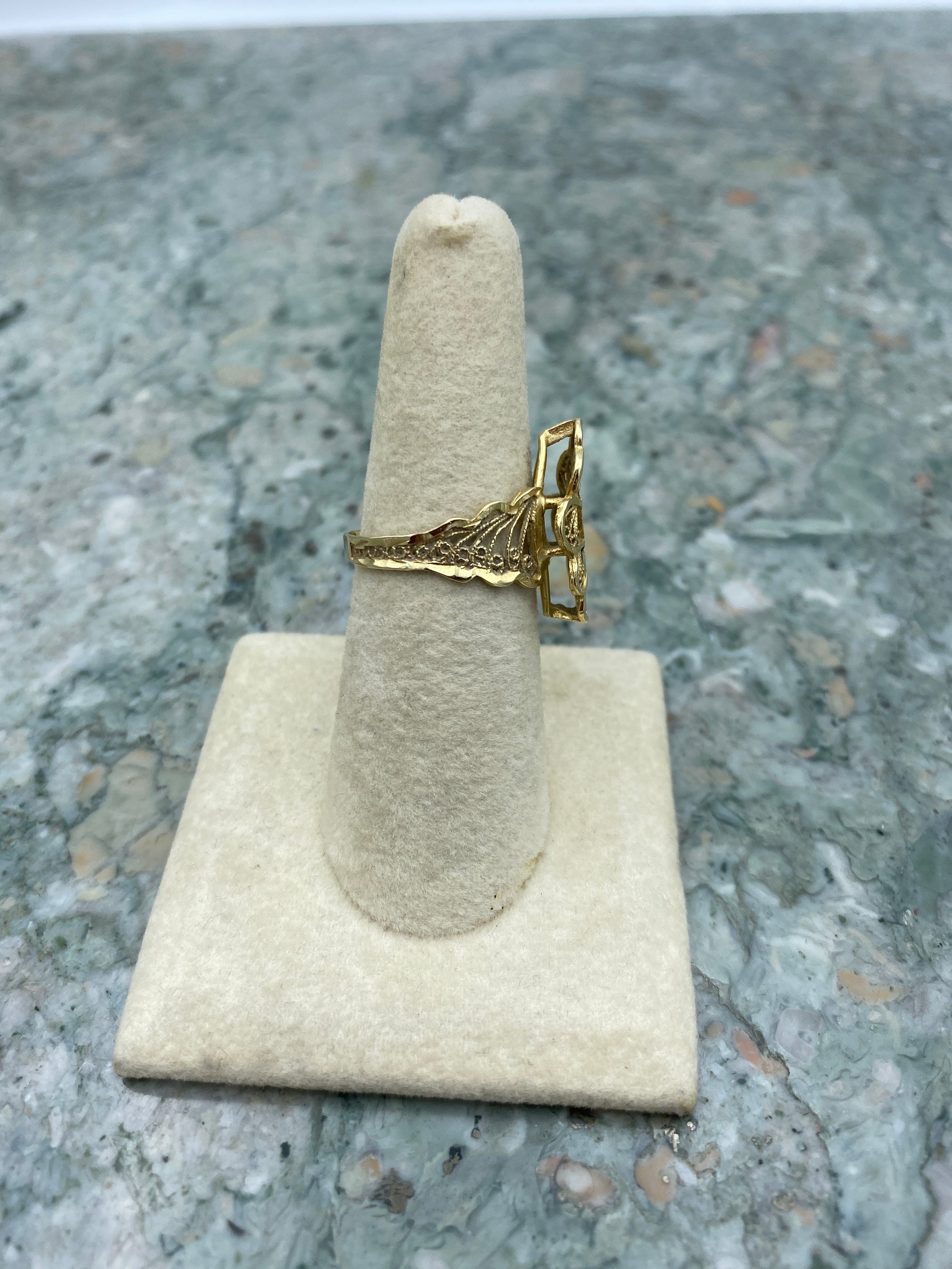 14K Gold Filigree Ring Vintage Ornate Floral Design 2