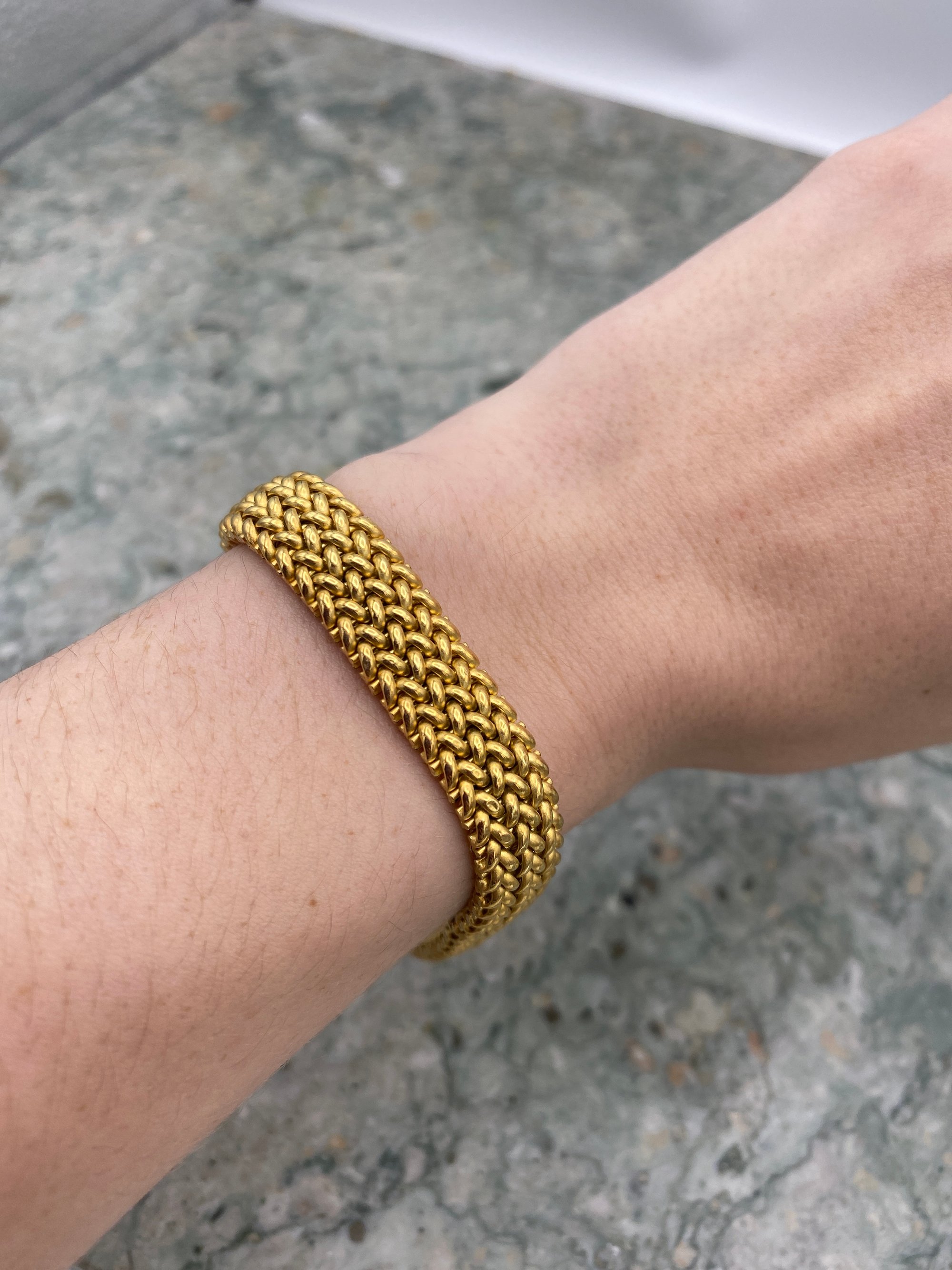7 14k Gold Bracelet featuring wide Foxtail/wheat woven links with Box Clasp 2