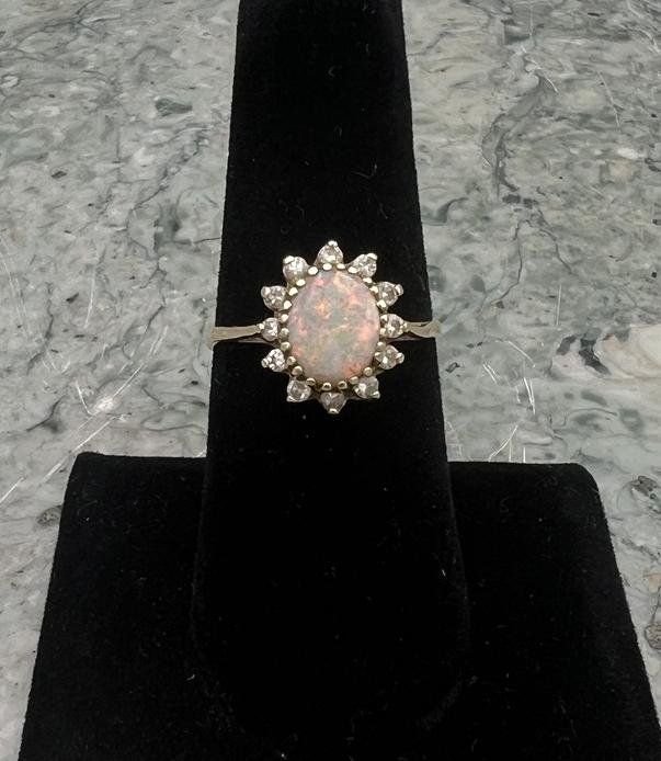 14k Gold Natural Opal Cluster Ring with Opal displaying Multicolor Fire 2