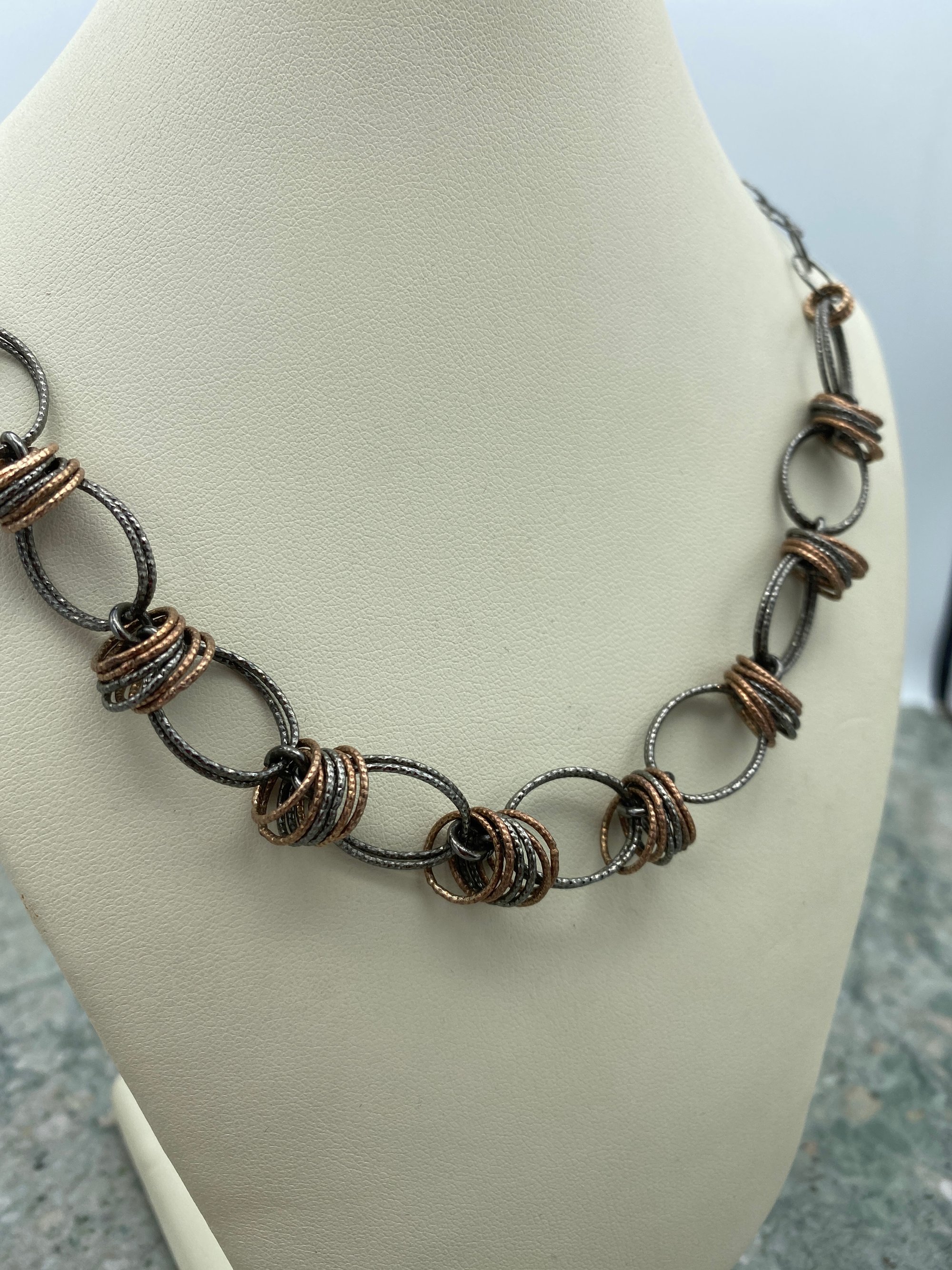 Black & Rose Sterling Silver Multi Circle Necklace 2