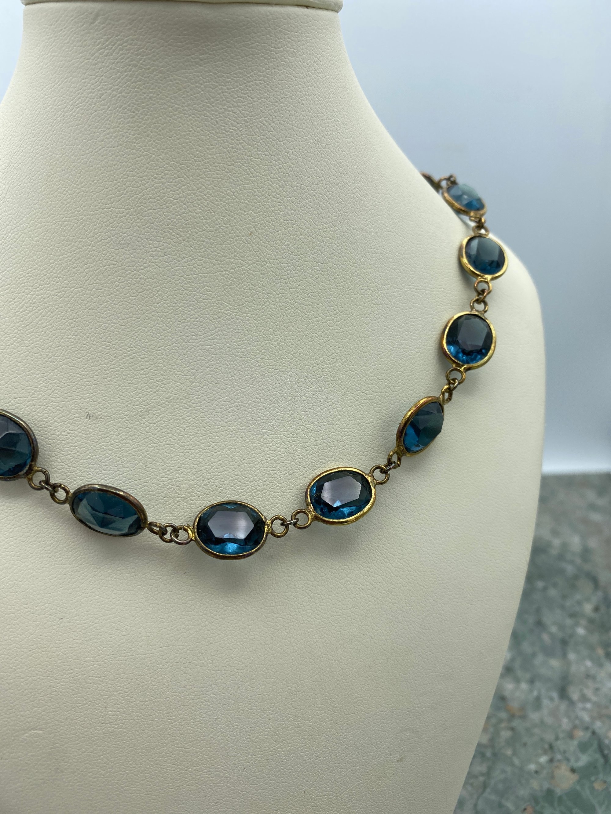 Sterling Silver Necklace with Linked Blue Topaz or Blue Quartz Indivicually Set 2