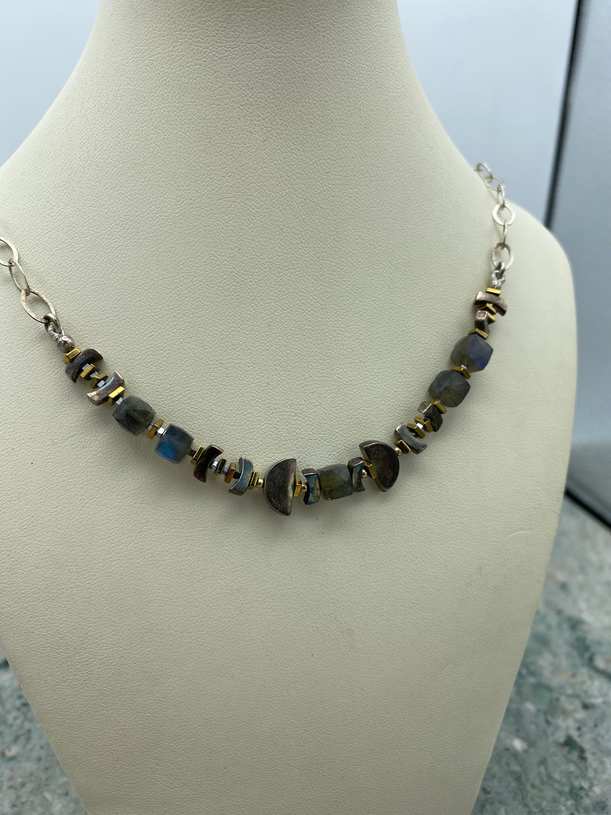 Sterling Silver Neclace with Labradorite Stones and Silver Spacer Elements 2