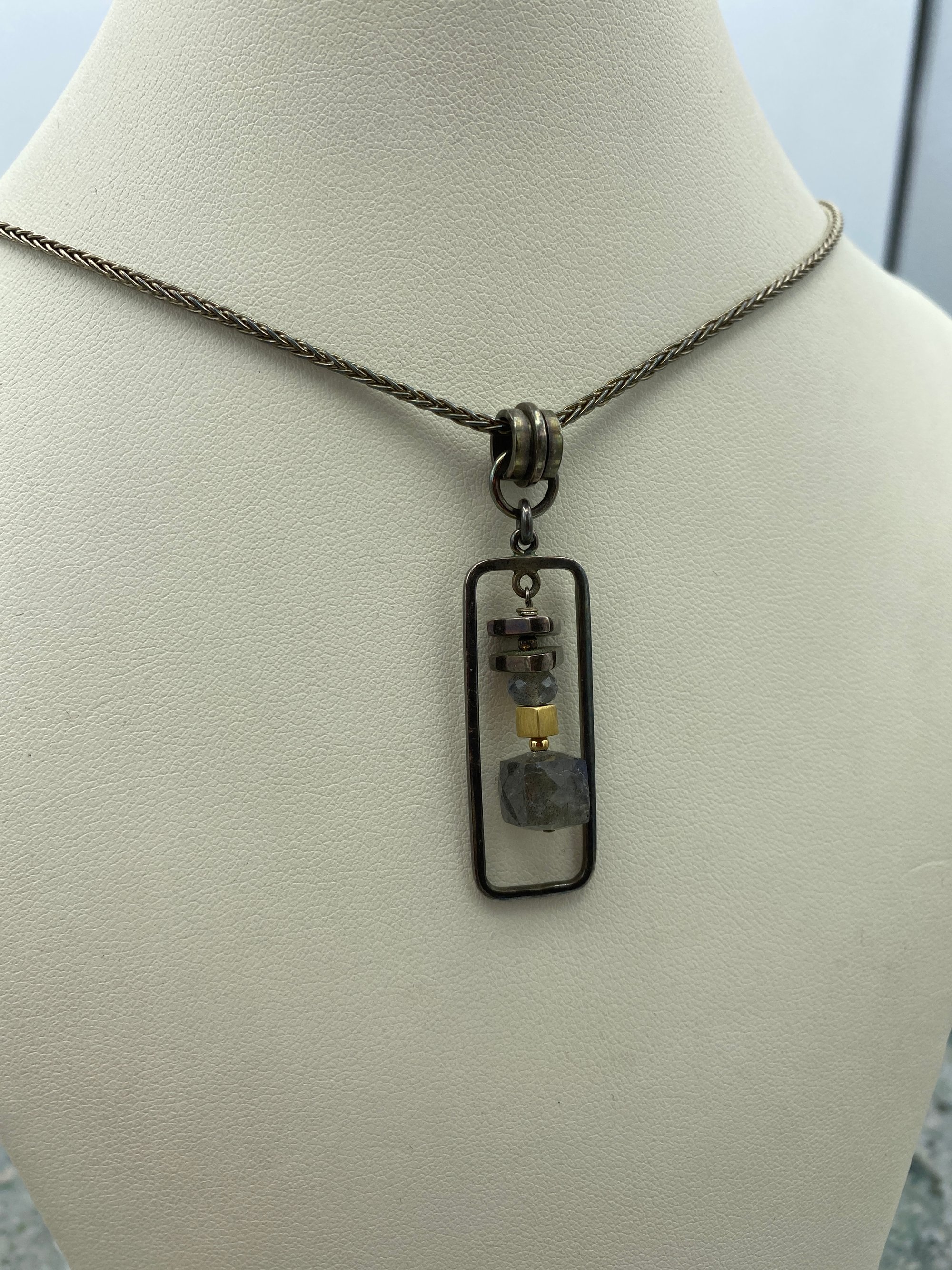 Artisan Sterling Silver Necklace with Mixed Medal Pendant and Labradorite Stone 2