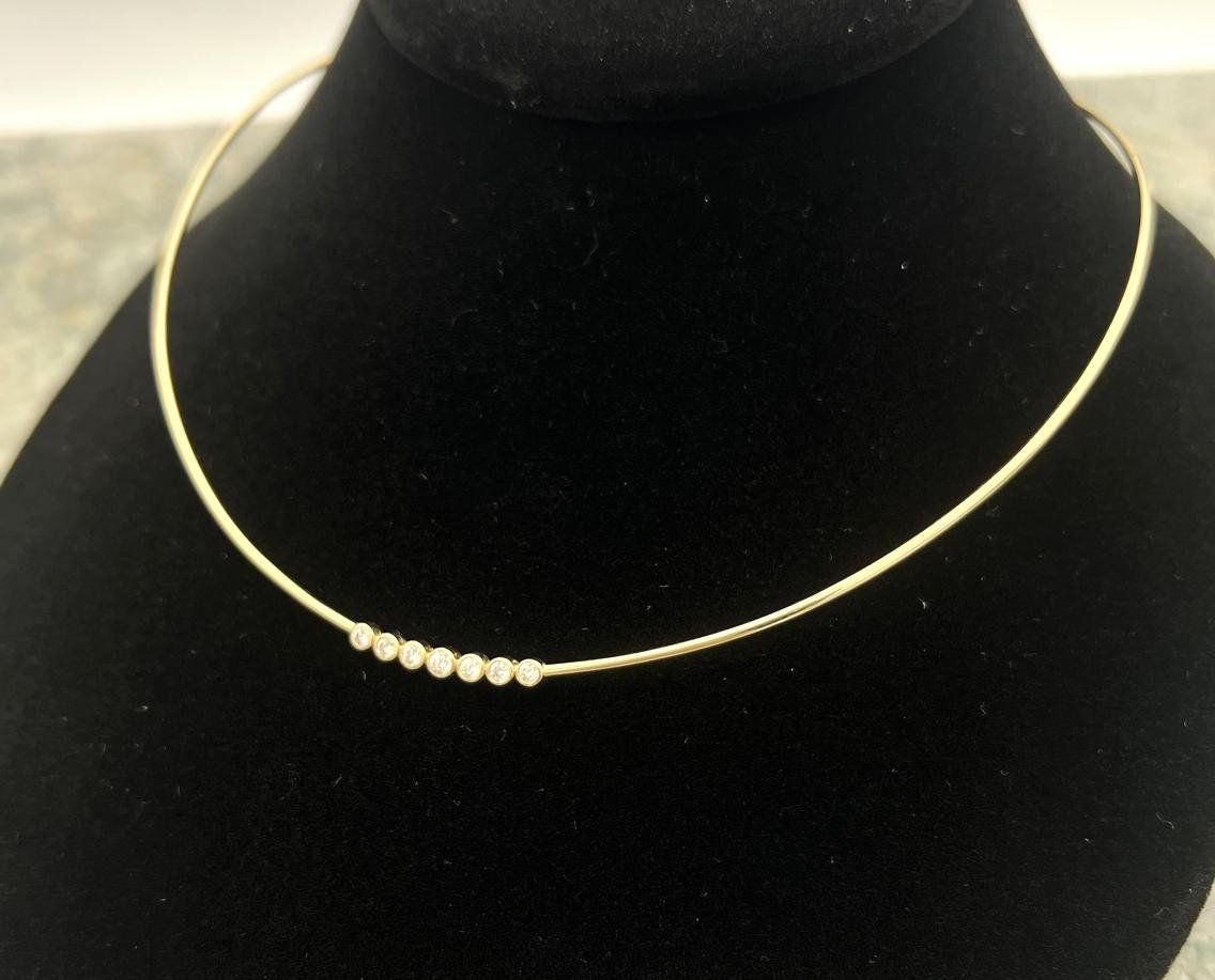 Ladies Yellow Gold 14k Collar Necklace with 7 .34tx Diamonds 3