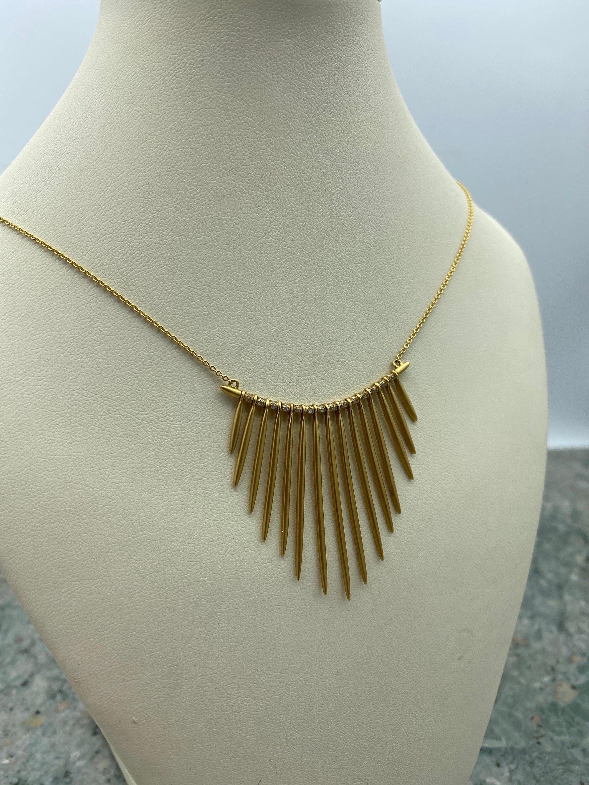 Yellow 18K Satin Necklace with 28 .12ct round diamonds 2