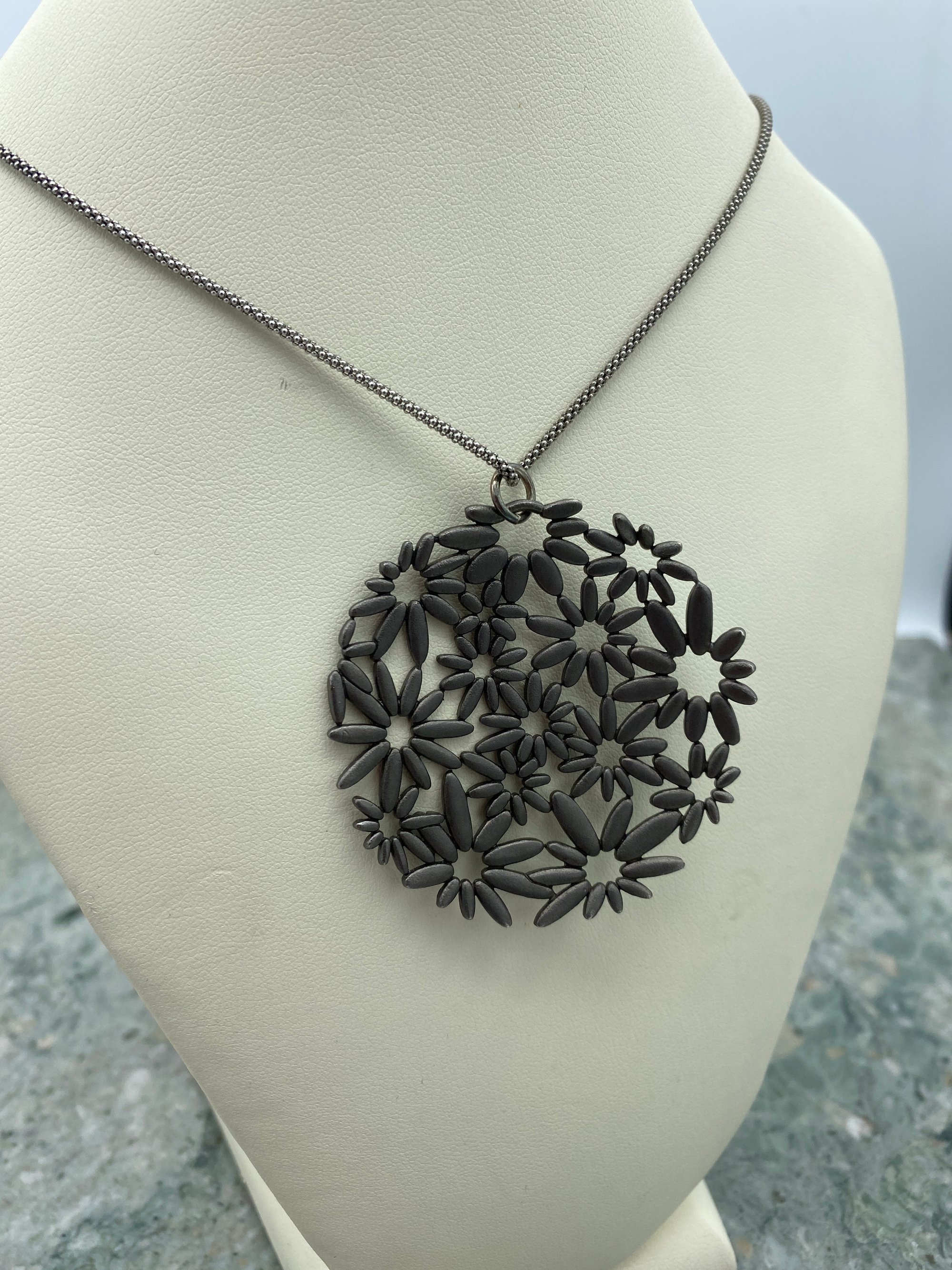 Black Sterling Silver Flower Pendant 2
