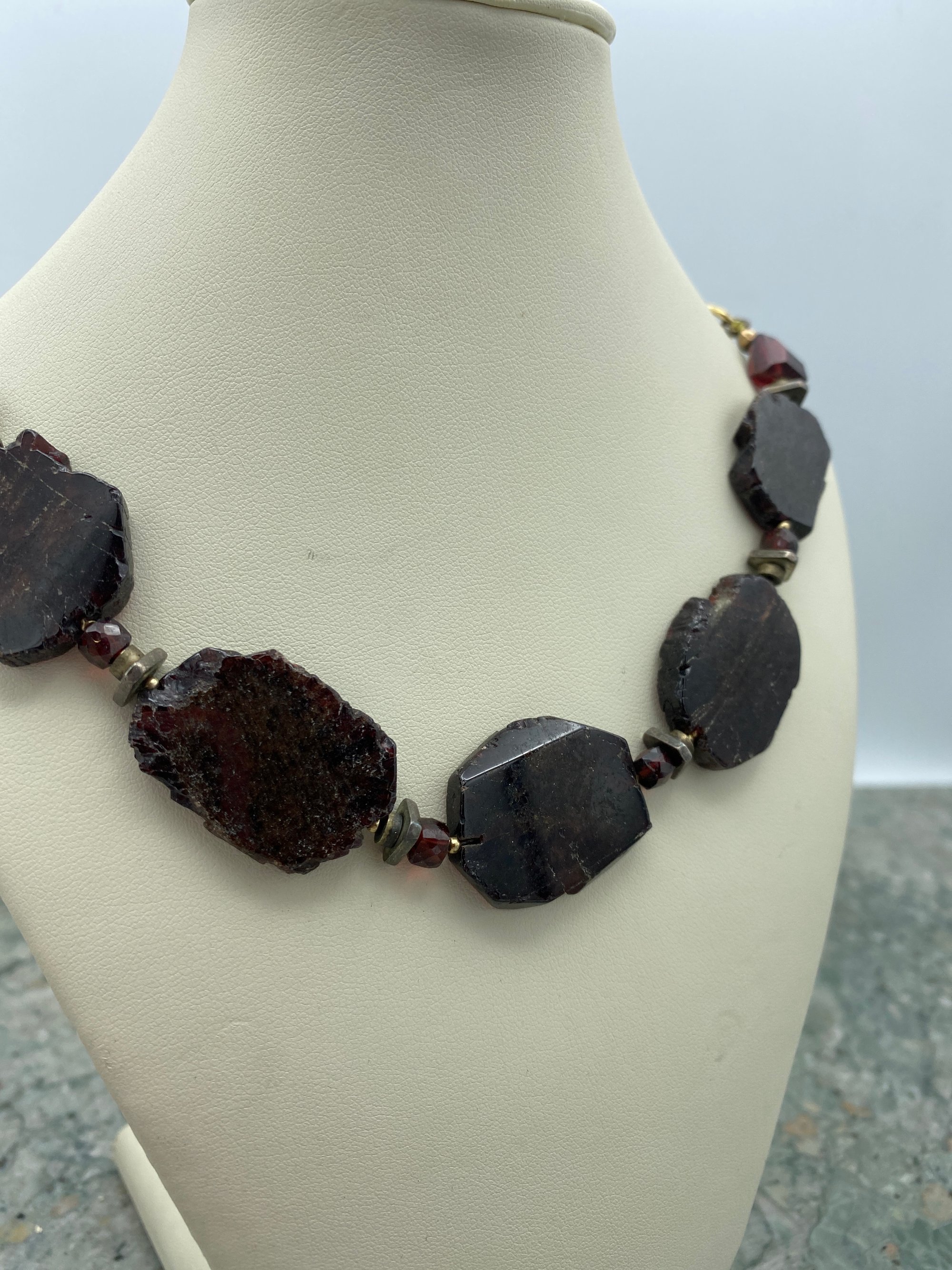 Limited Edition Red Garnet Slices, Cubes and Nuggets with 22k Gold Vermail, Fine Silver and Gold over Brass Chain 2