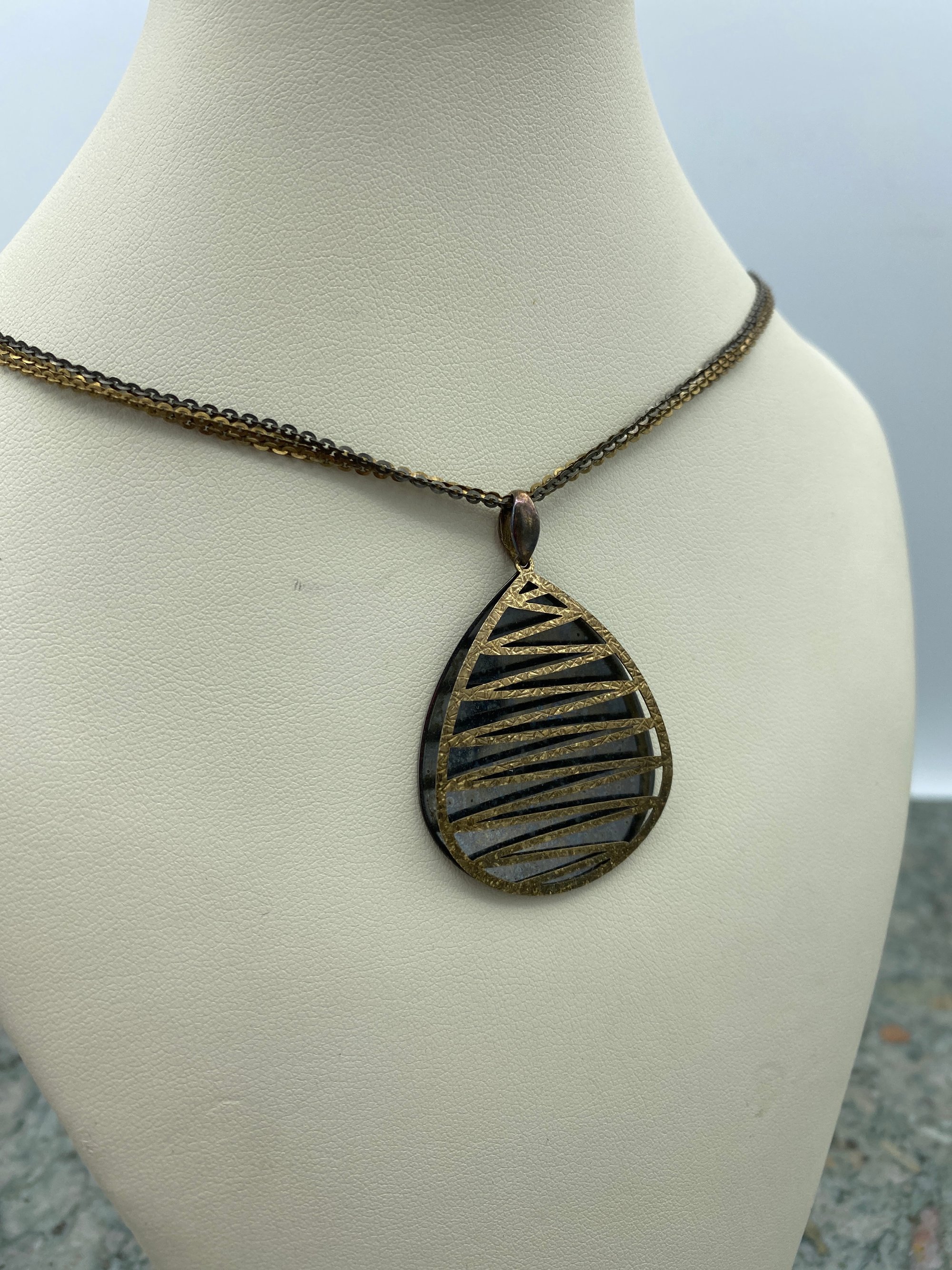 Black and Yellow Sterling Silver Double 18 Chain and Pendant 2