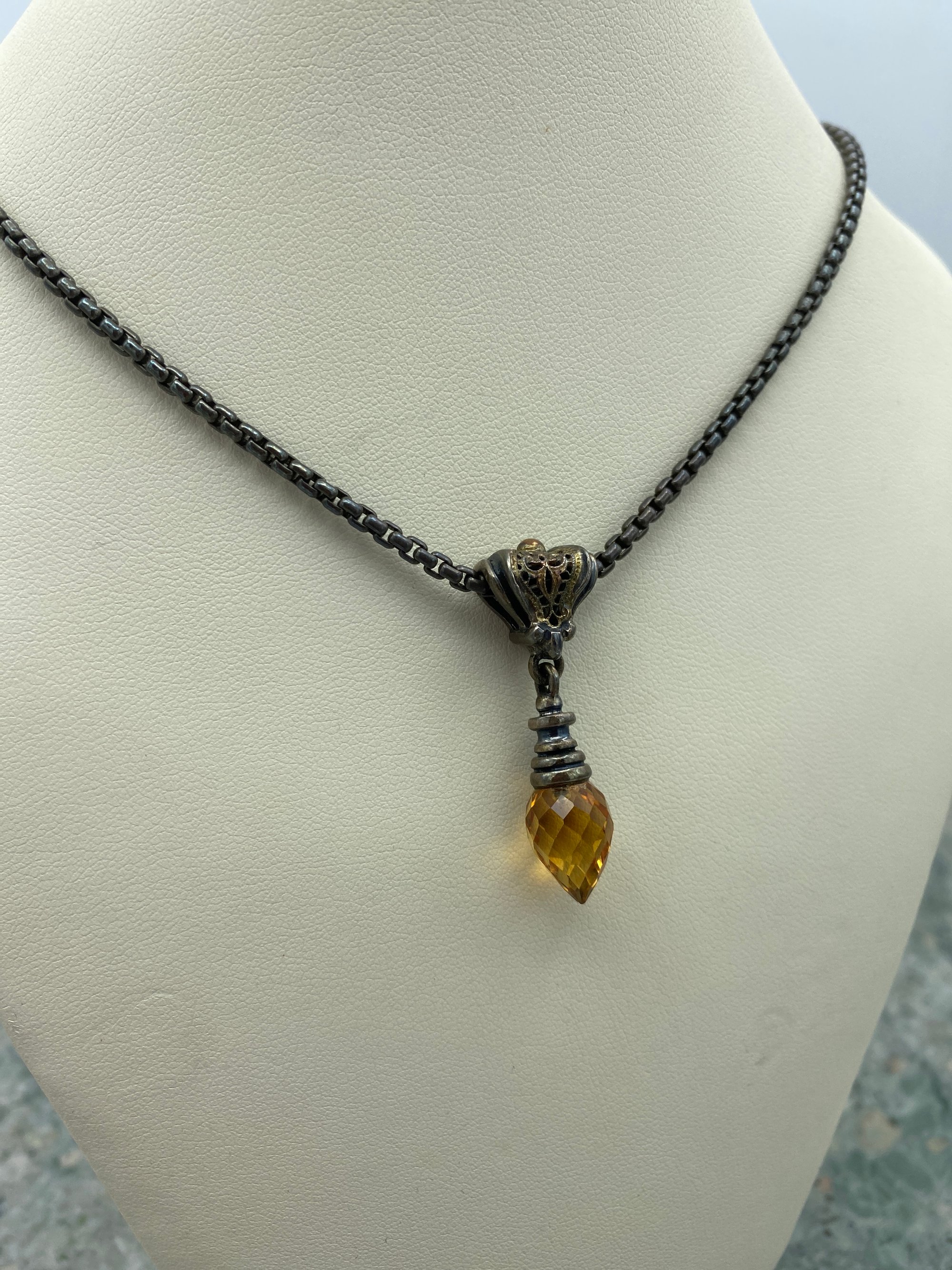18k Gold and Silver Pendant with Citrine Necklace 2