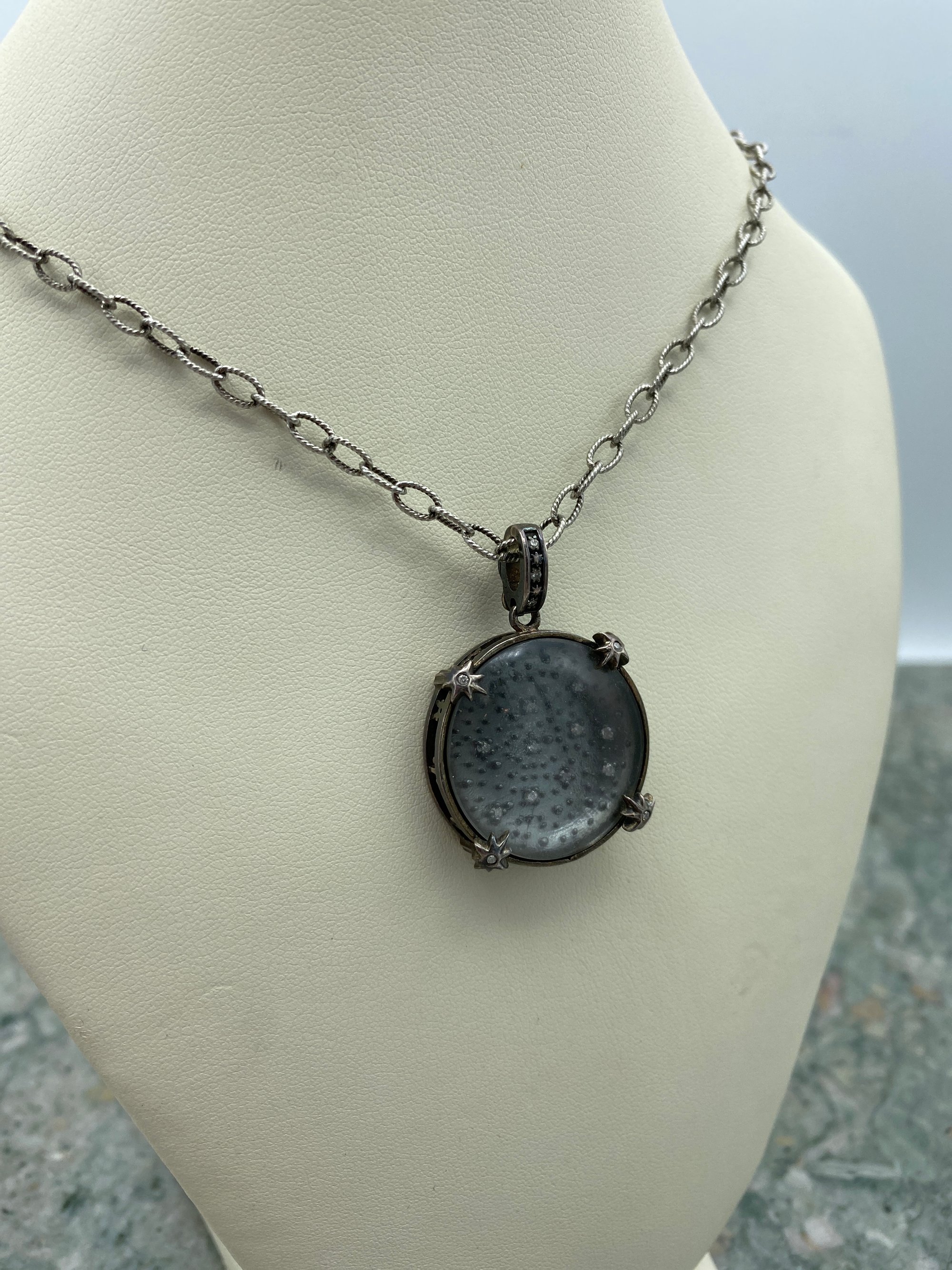 White Sterling Silver Medium Constellation Enhancer Pendant with Chain and 19 .32Tw Round Diamonds 2
