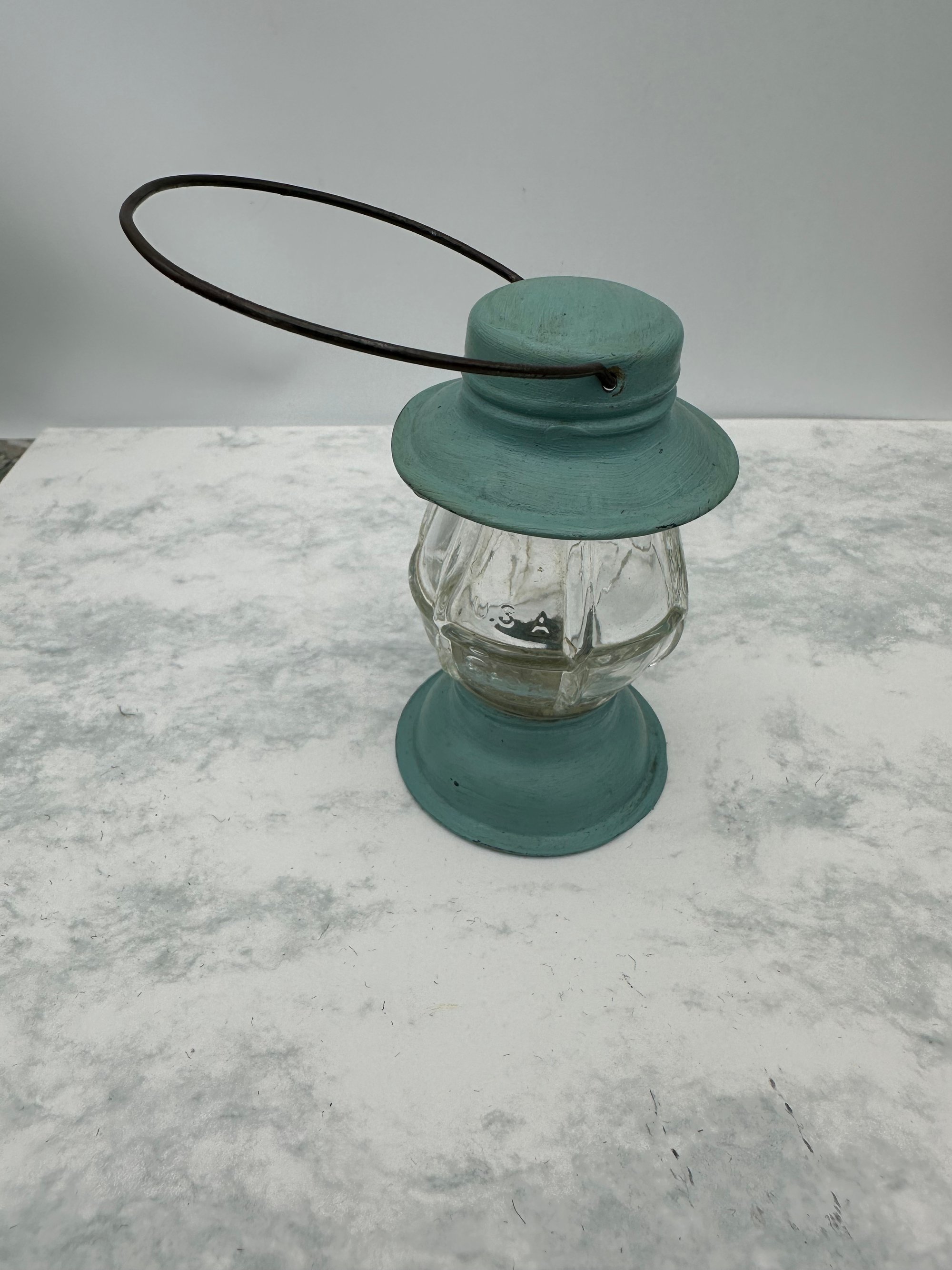 Vintage Glass Candy Container Lantern with Metal Handle USA