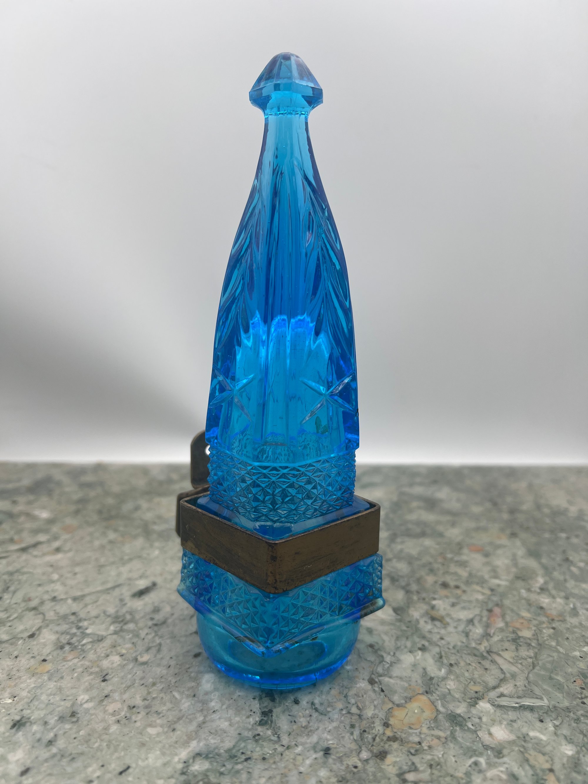 Antique Blue Pressed Glass Seltzer Bottle with Metal Spout 6