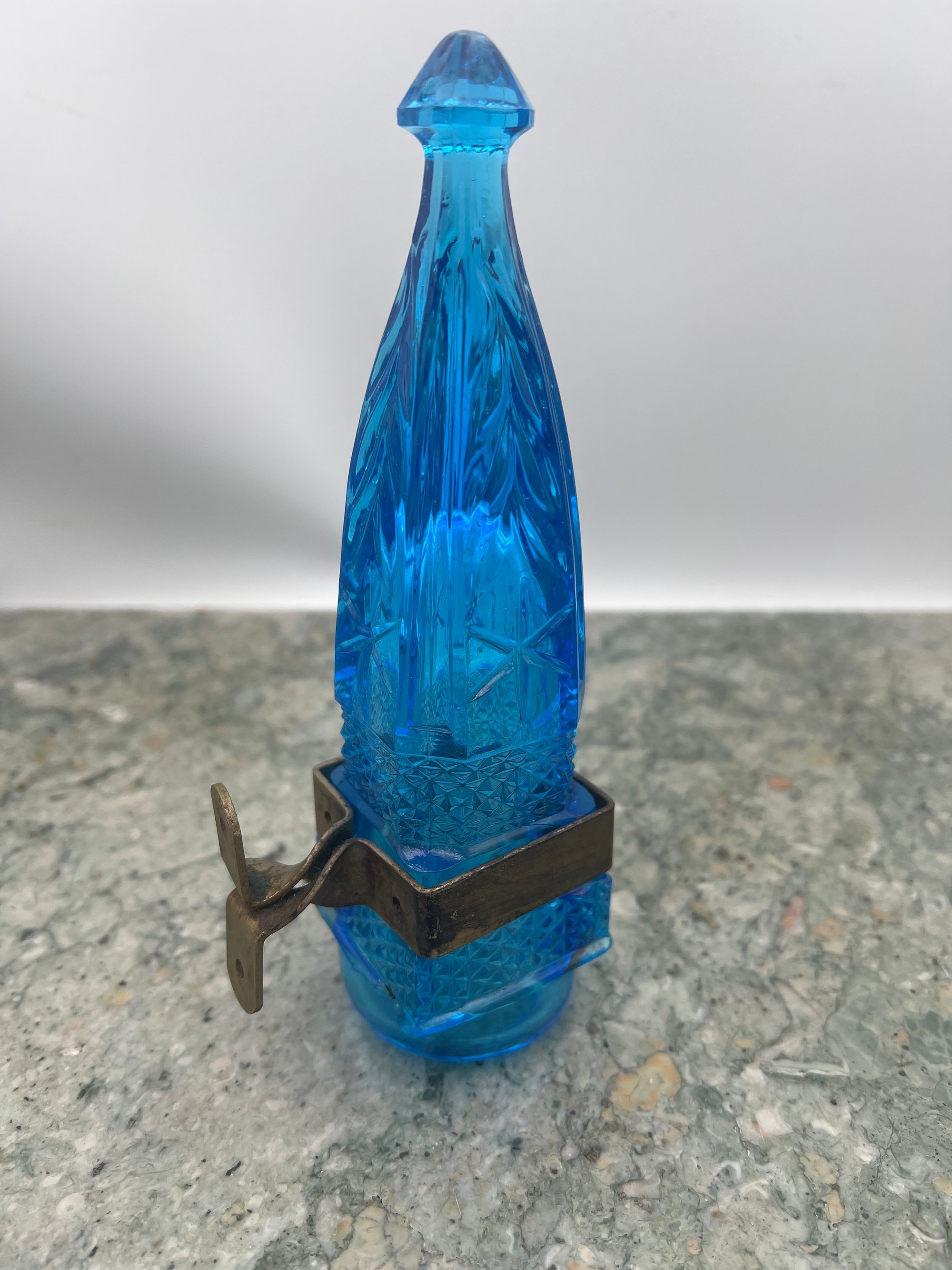 Antique Blue Pressed Glass Seltzer Bottle with Metal Spout 5