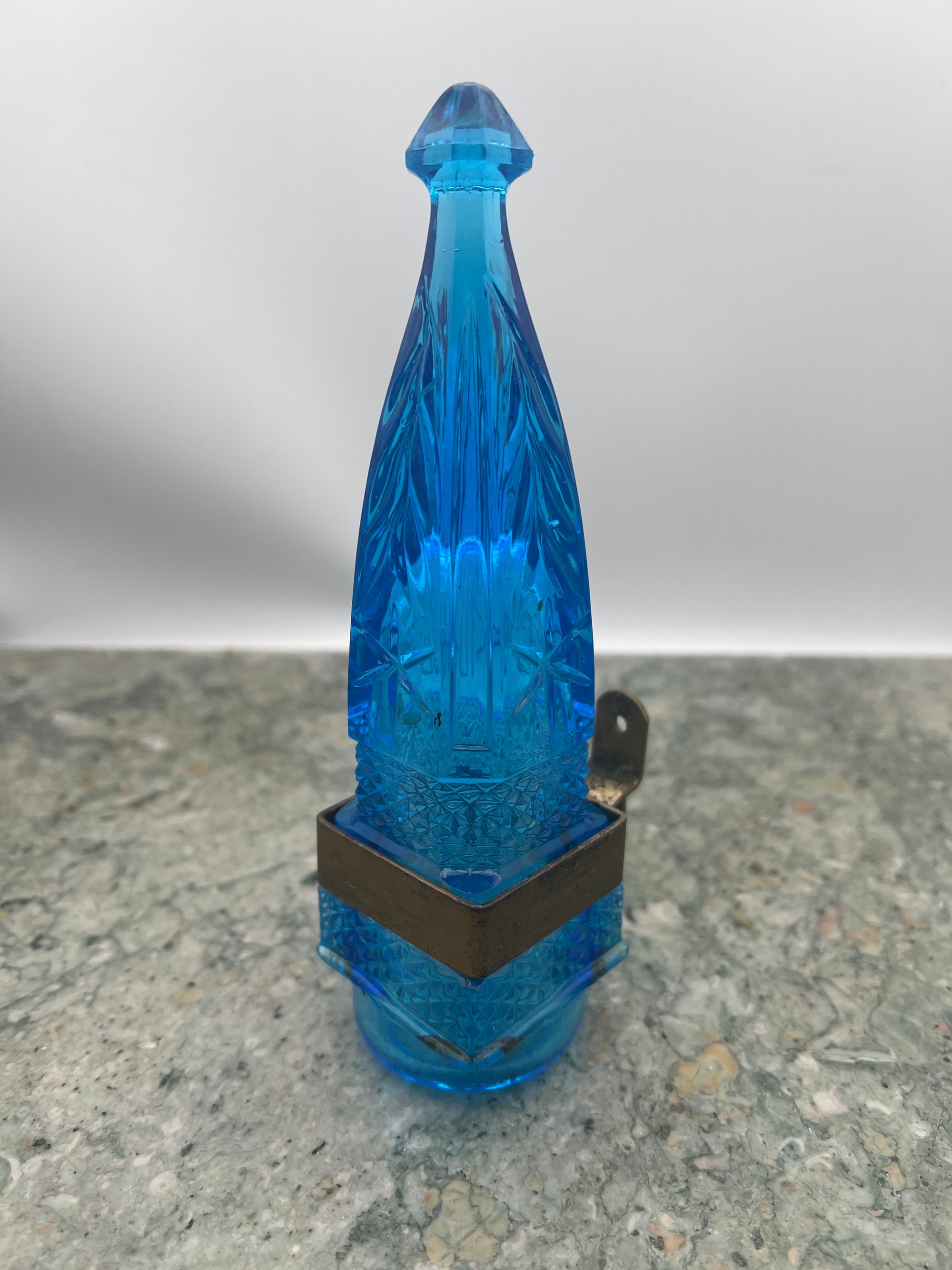 Antique Blue Pressed Glass Seltzer Bottle with Metal Spout 4