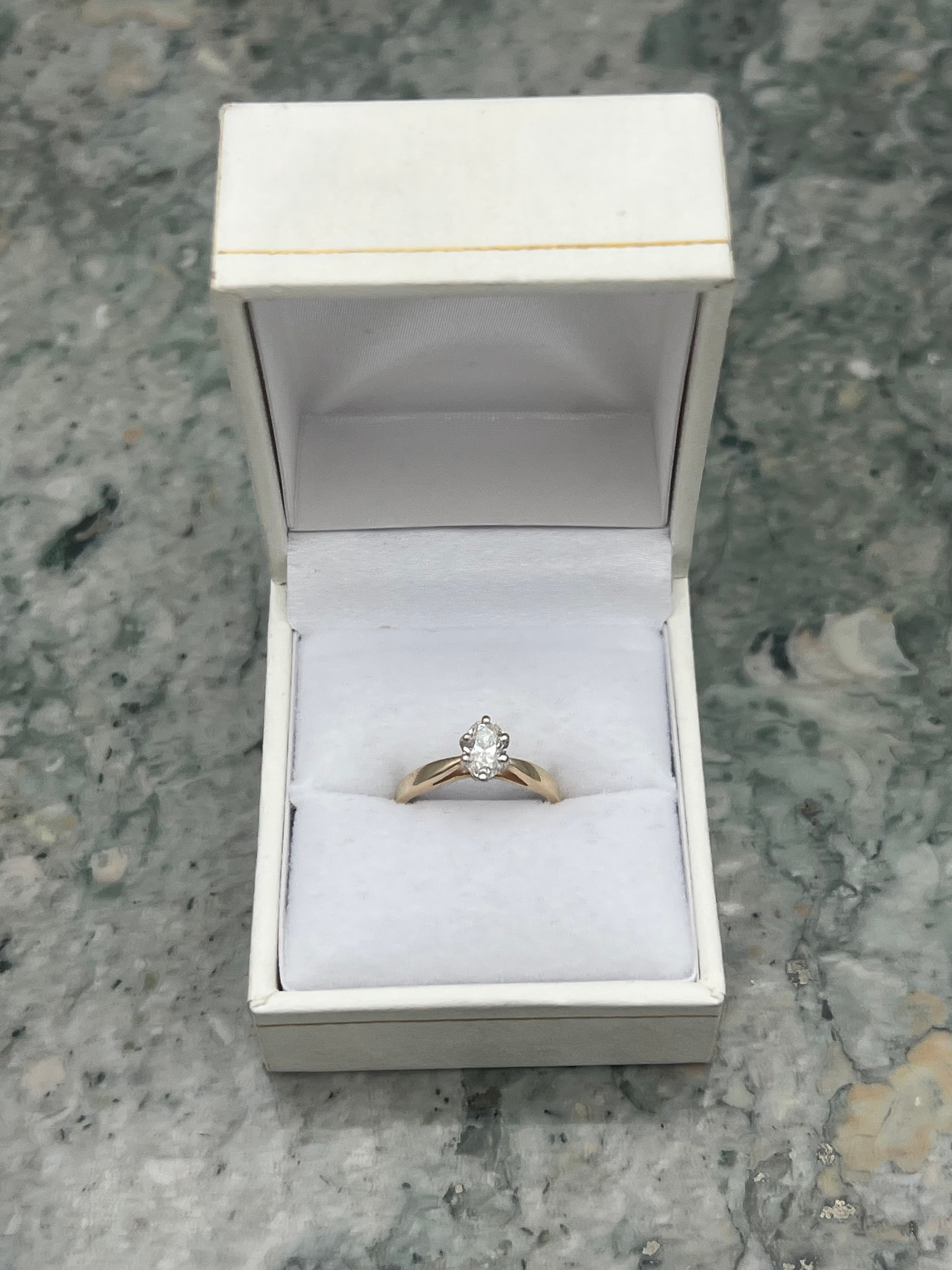 Vintage Marquise Diamond Solitaire Ring 14K Yellow Gold