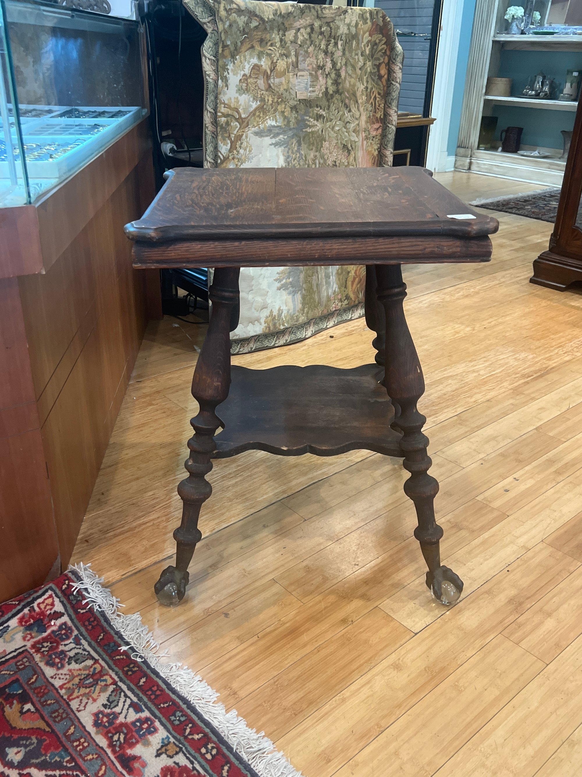 Oak Ball and Claw Parlor Lamp Table