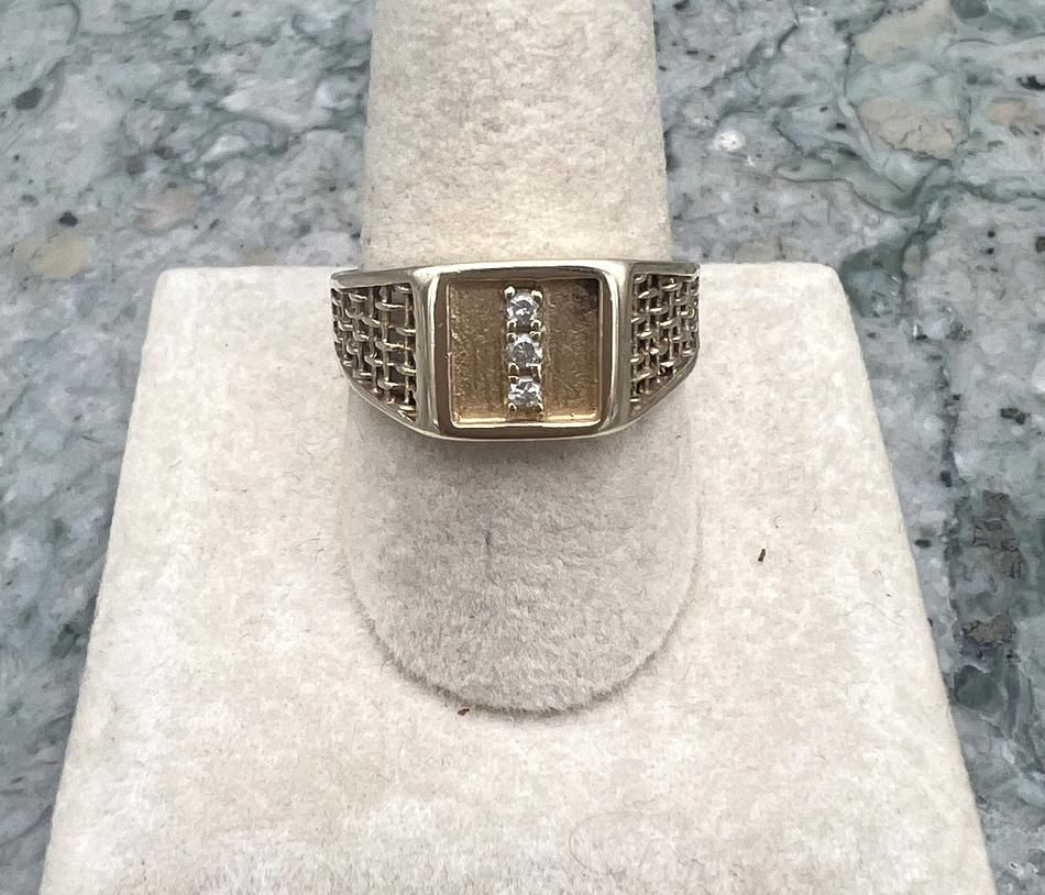 10k Vintage Gold Men's Diamond Ring Mesh Band 1970s 3