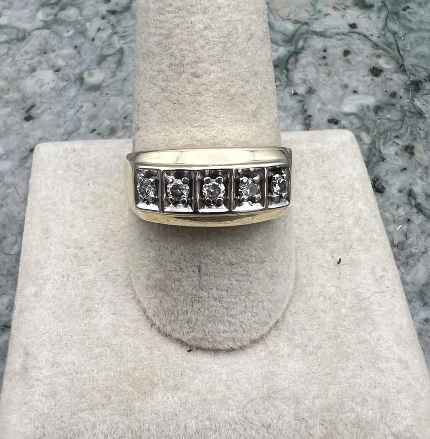 14k Vintage Gold Diamond Band Ring Five Stone 3