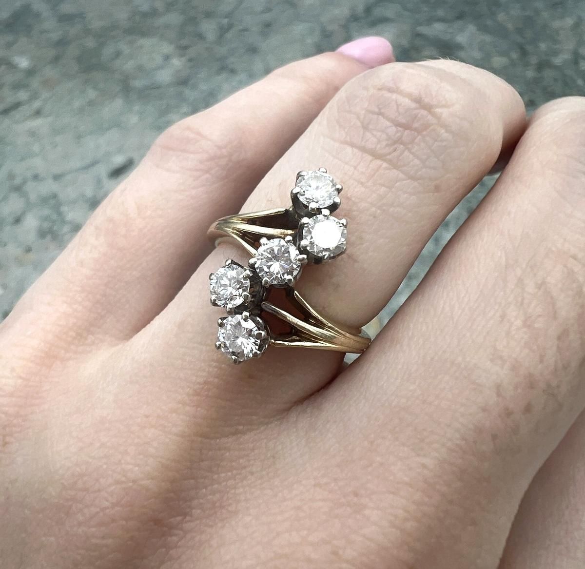 14k Vintage Gold Diamond Waterfall Cocktail Ring 2
