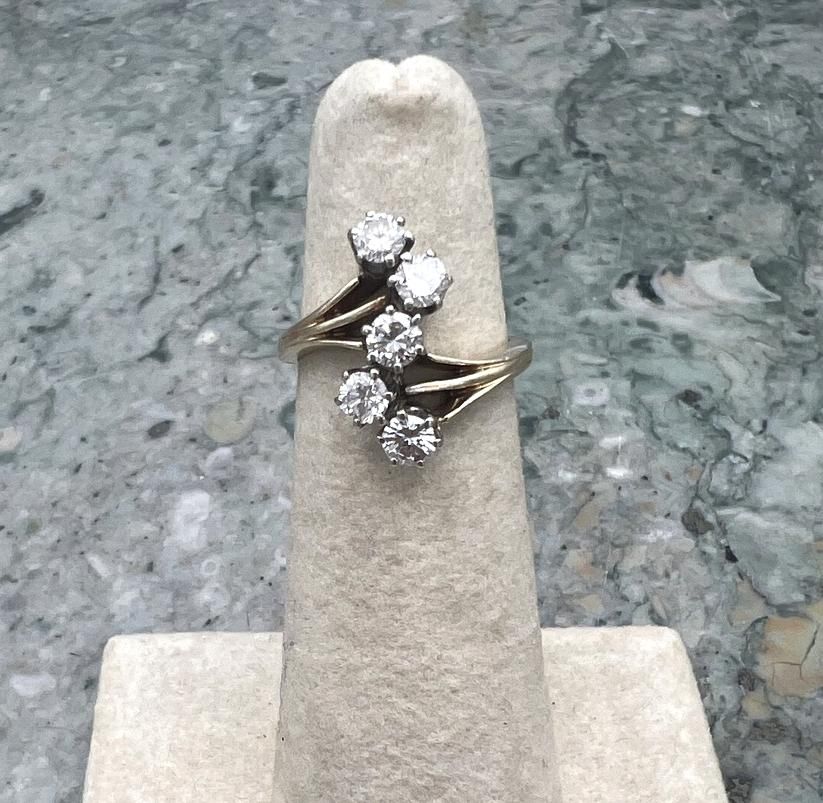 14k Vintage Gold Diamond Waterfall Cocktail Ring 3