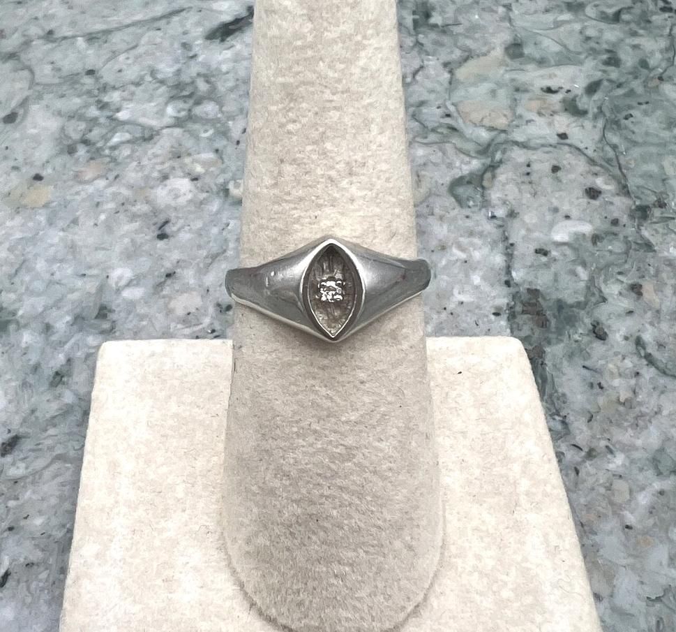 14k Vintage White Gold Marquise Signet Ring with Diamond Accent 3