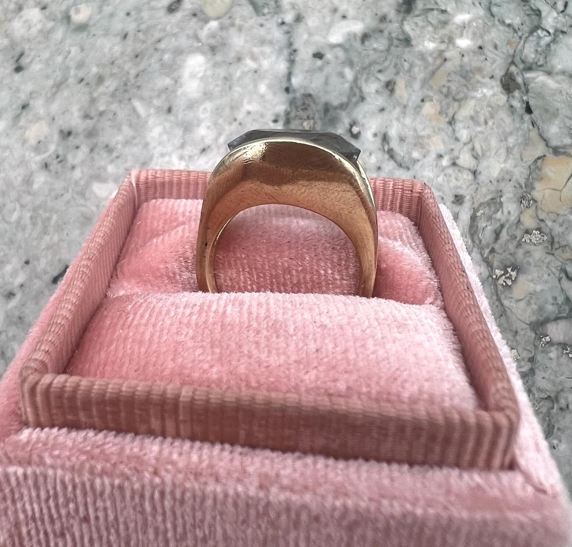 14k Vintage Ring with Large Pale Blue Faceted Stone 2