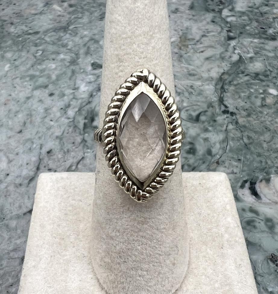 14k Marquise Clear Crystal Cocktail Ring Rope Detail 3