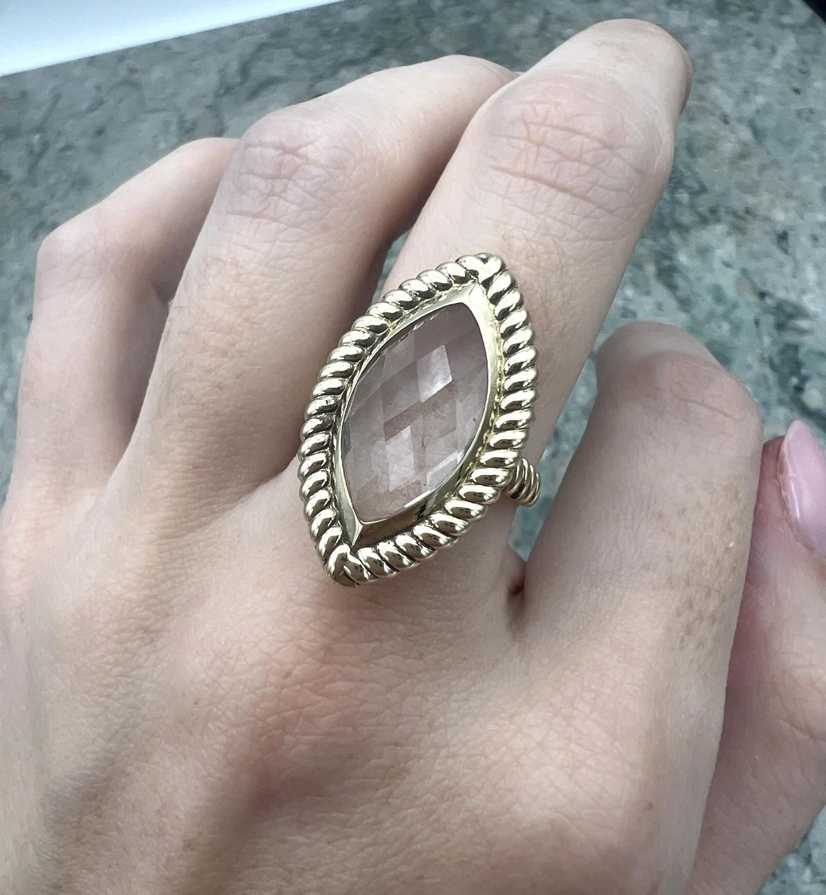 14k Marquise Clear Crystal Cocktail Ring Rope Detail 2