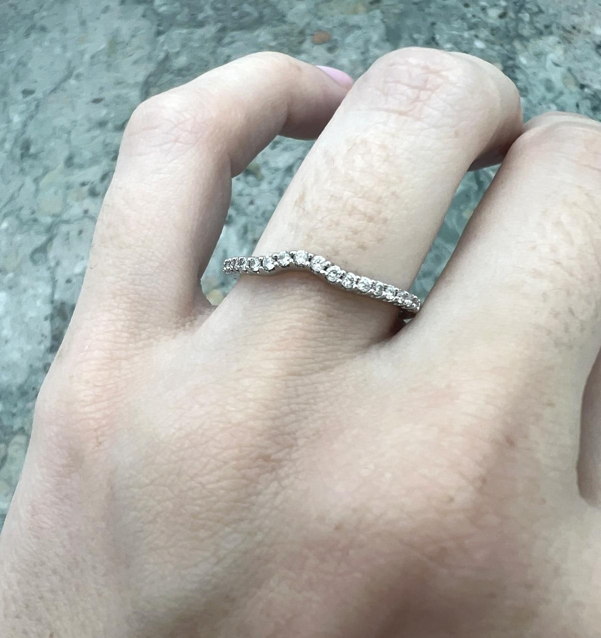 14k White Gold Curved Diamond Wedding Band 2
