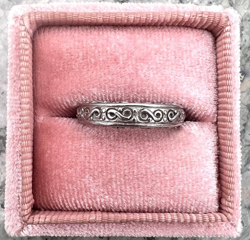 Platinum Scrollwork Band Ring Vintage Style