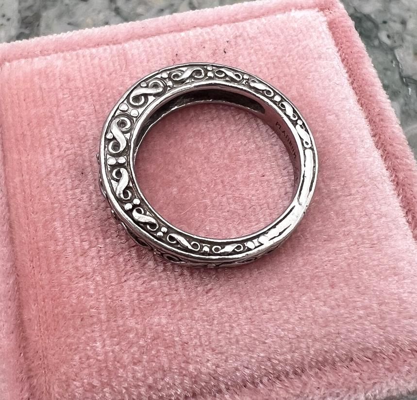 Platinum Scrollwork Band Ring Vintage Style 2