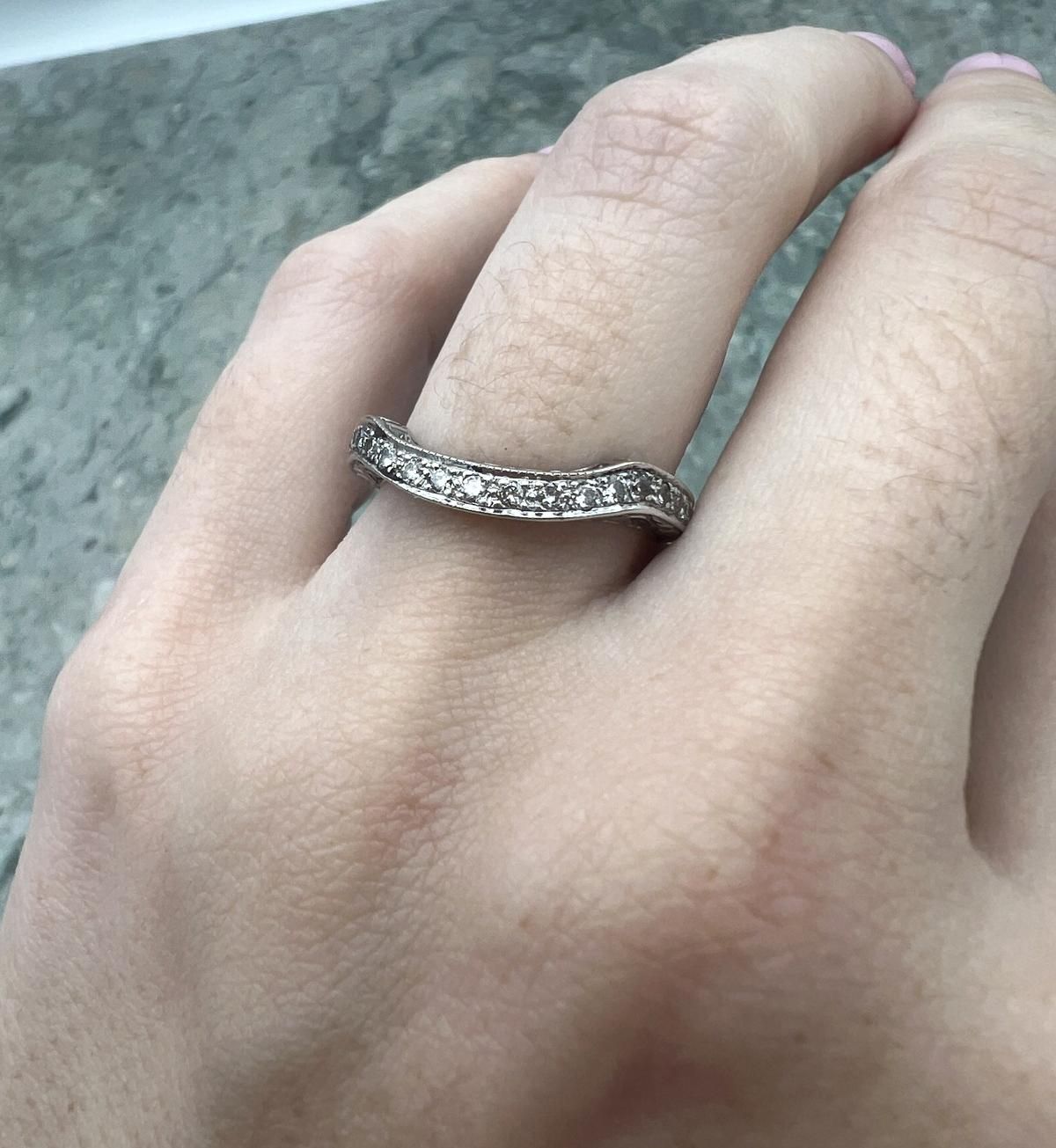 18k White Gold Vintage Diamond Wedding Band Art Deco Style 3