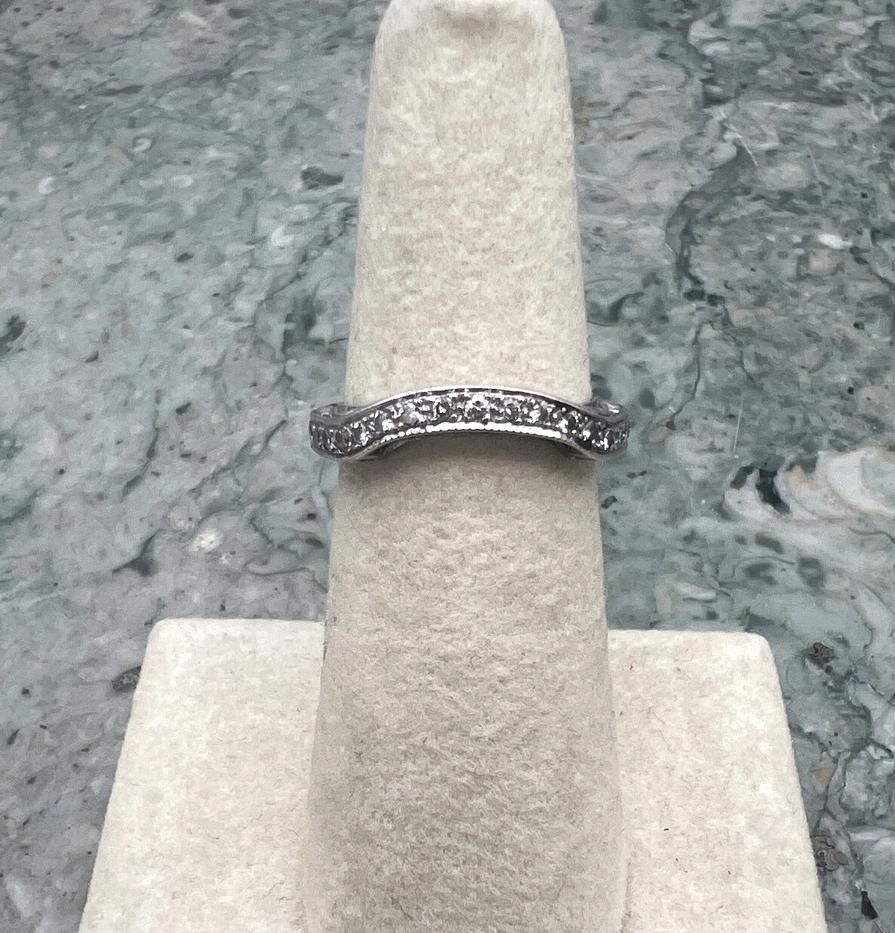 18k White Gold Vintage Diamond Wedding Band Art Deco Style 4