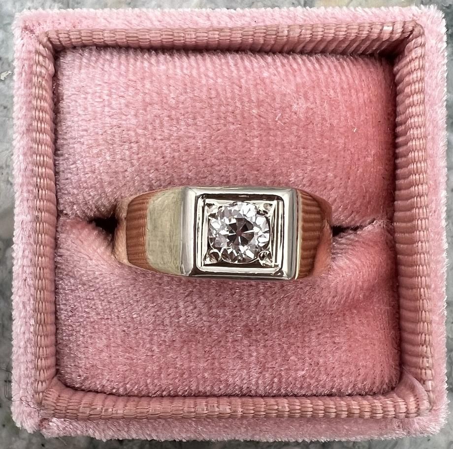 14k Vintage Men's Diamond Solitaire Ring Gold Setting Mid-Century