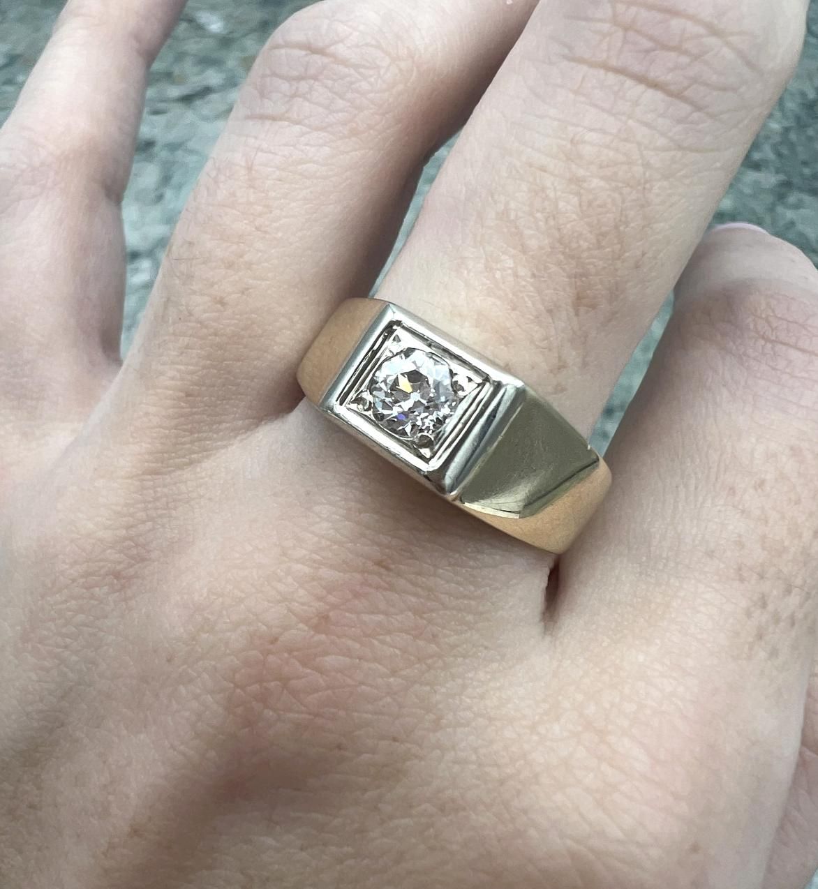 14k Vintage Men's Diamond Solitaire Ring Gold Setting Mid-Century 2