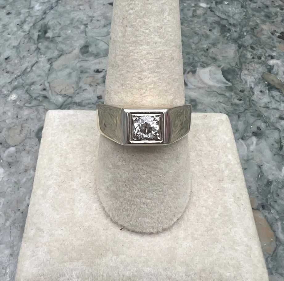 14k Vintage Men's Diamond Solitaire Ring Gold Setting Mid-Century 3