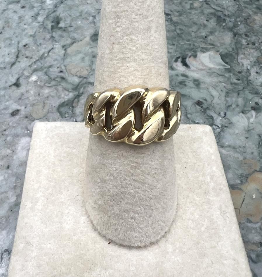 18k Gold-Tone Cuban Link Chain Ring Contemporary Style 3