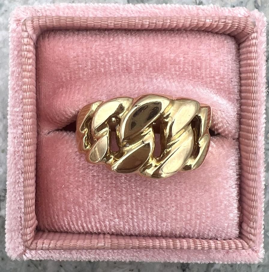 18k Gold-Tone Cuban Link Chain Ring Contemporary Style