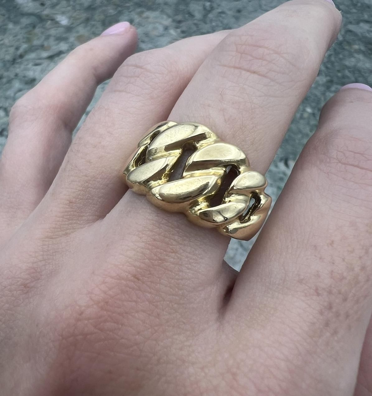 18k Gold-Tone Cuban Link Chain Ring Contemporary Style 2