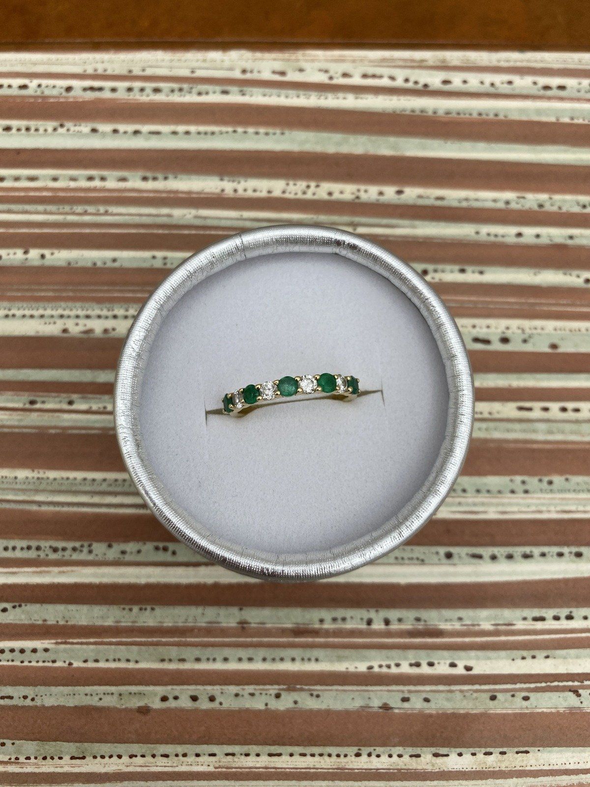 Stunning Modern 14k Gold Emerald Diamond Intermitted Pave Ring Band